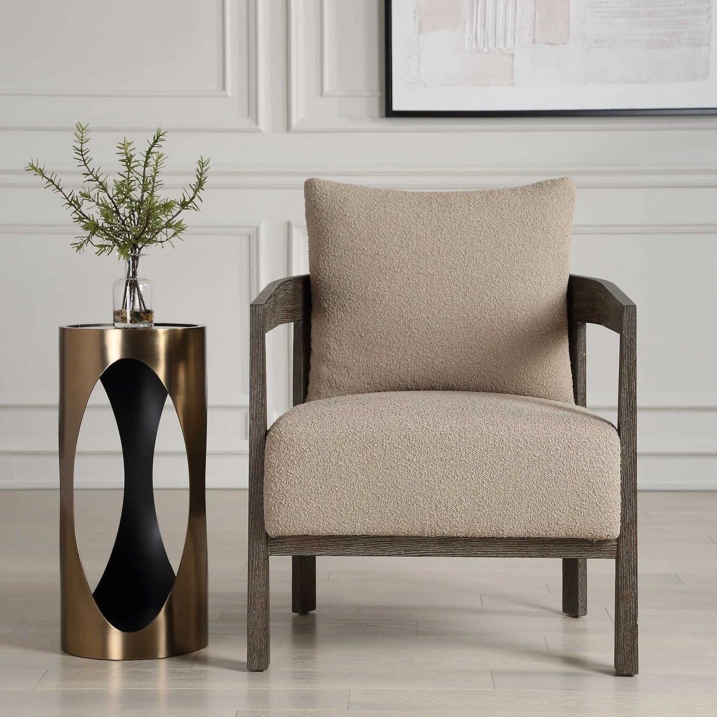 Luxury Beige Boucle Accent Chair European Style for Villa