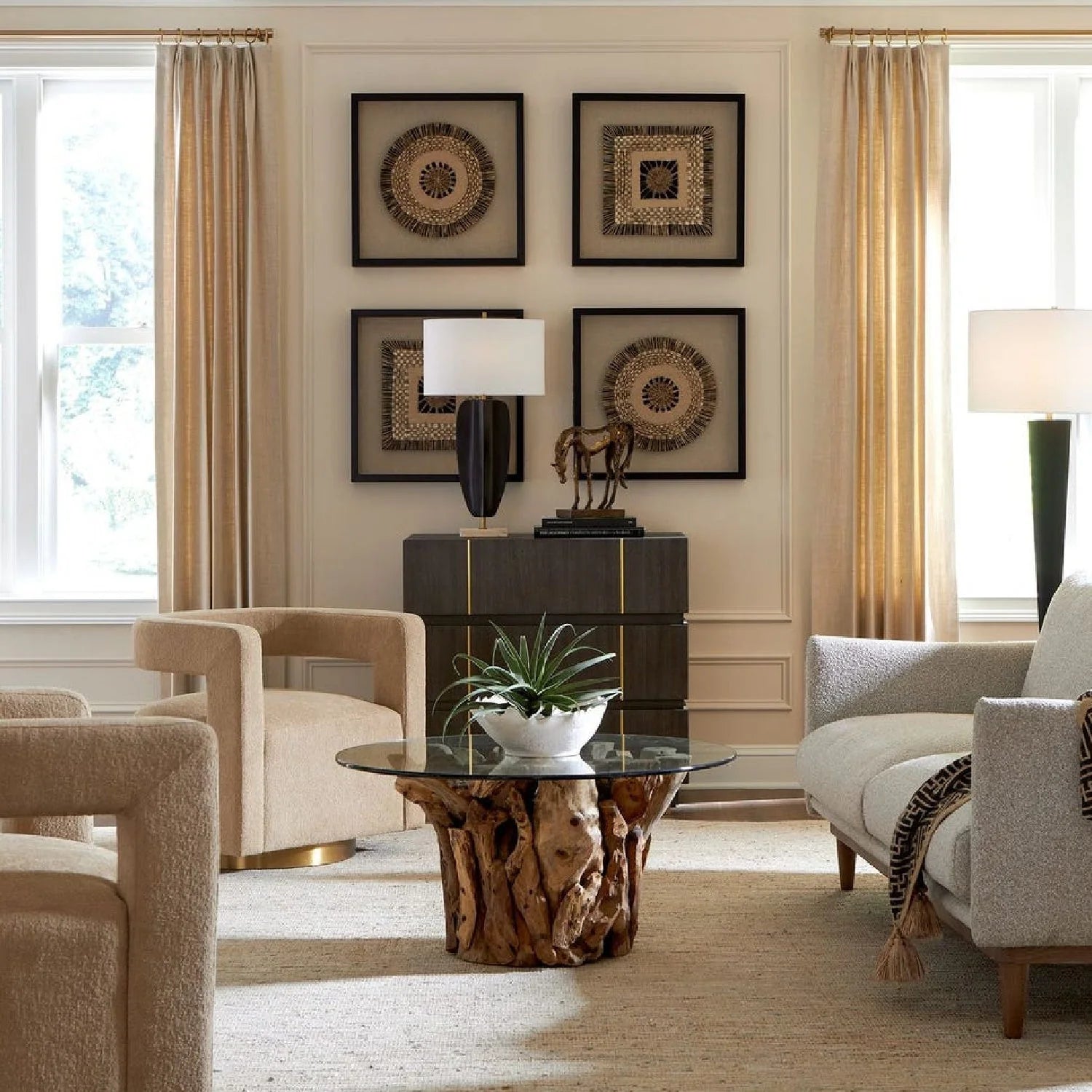 Luxury Beige Boucle Swivel Chair Modern Italian Style for Villa