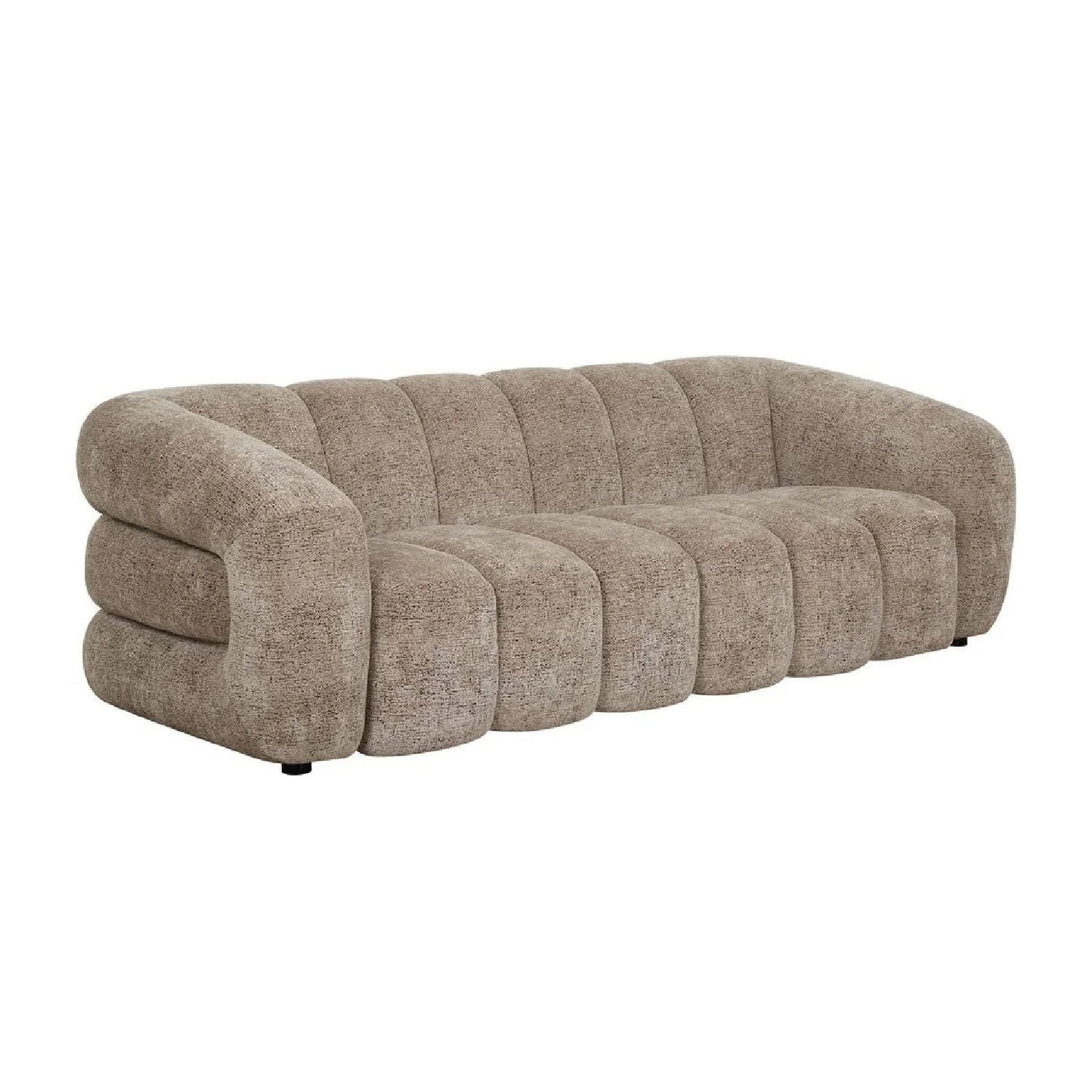Luxury Beige Chenille Channeled Sofa Modern Italian Style for Villa