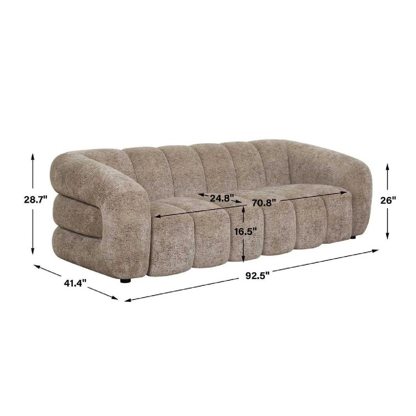 Luxury Beige Chenille Channeled Sofa Modern Italian Style for Villa