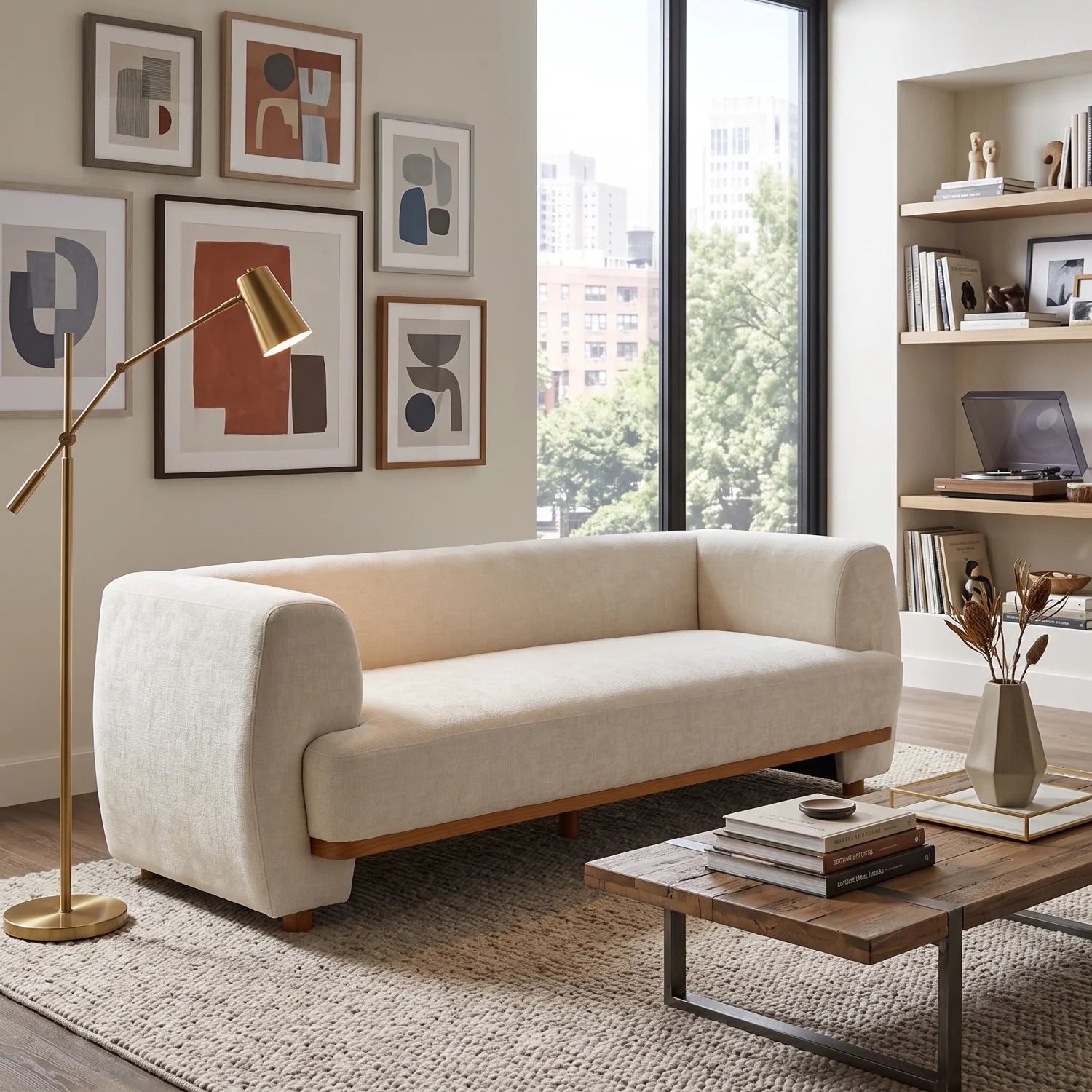 Luxury Beige Chenille Upholstered Sofa Modern Italian Style for Villa