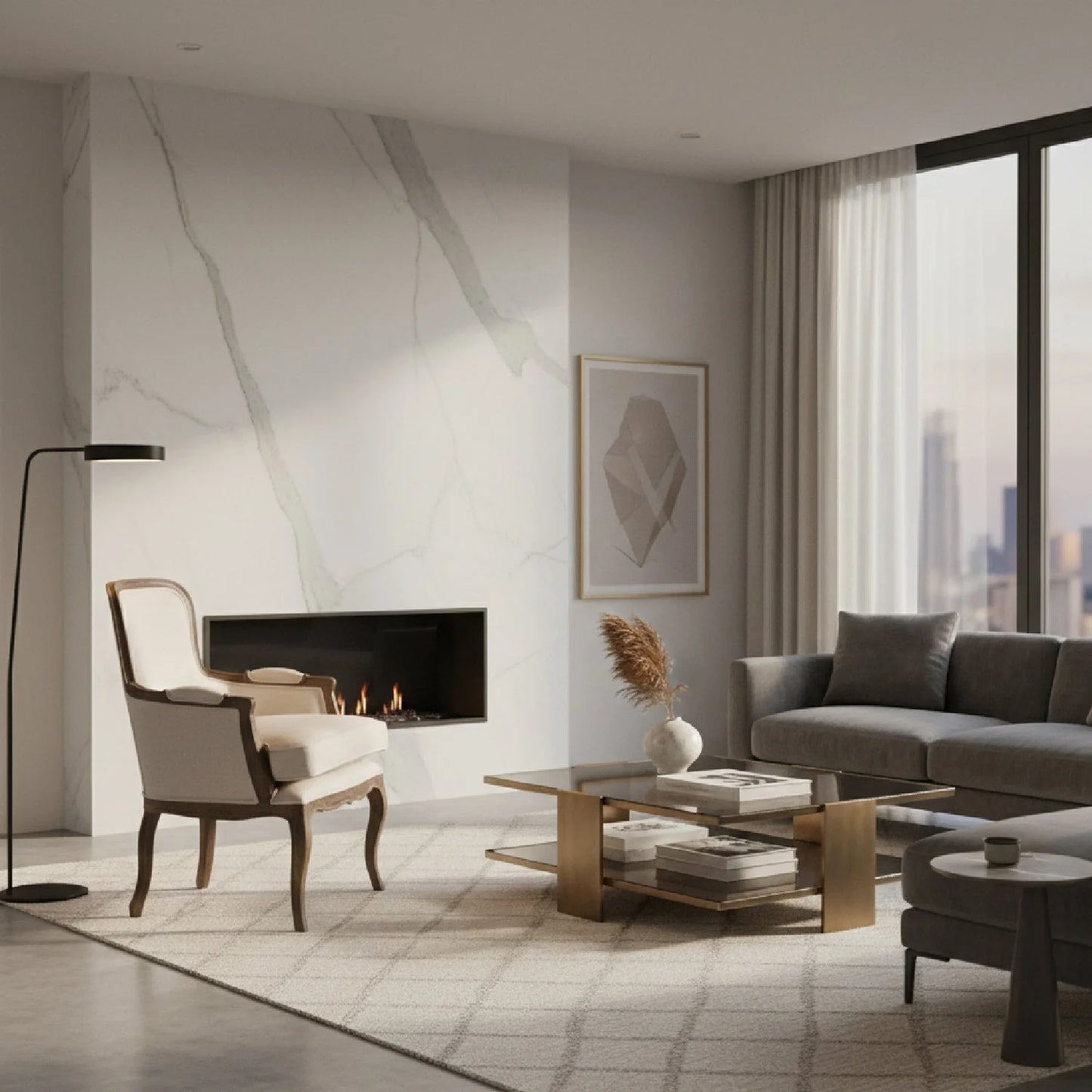 Luxury Beige Cotton Accent Chair Modern Italian Style for Villa