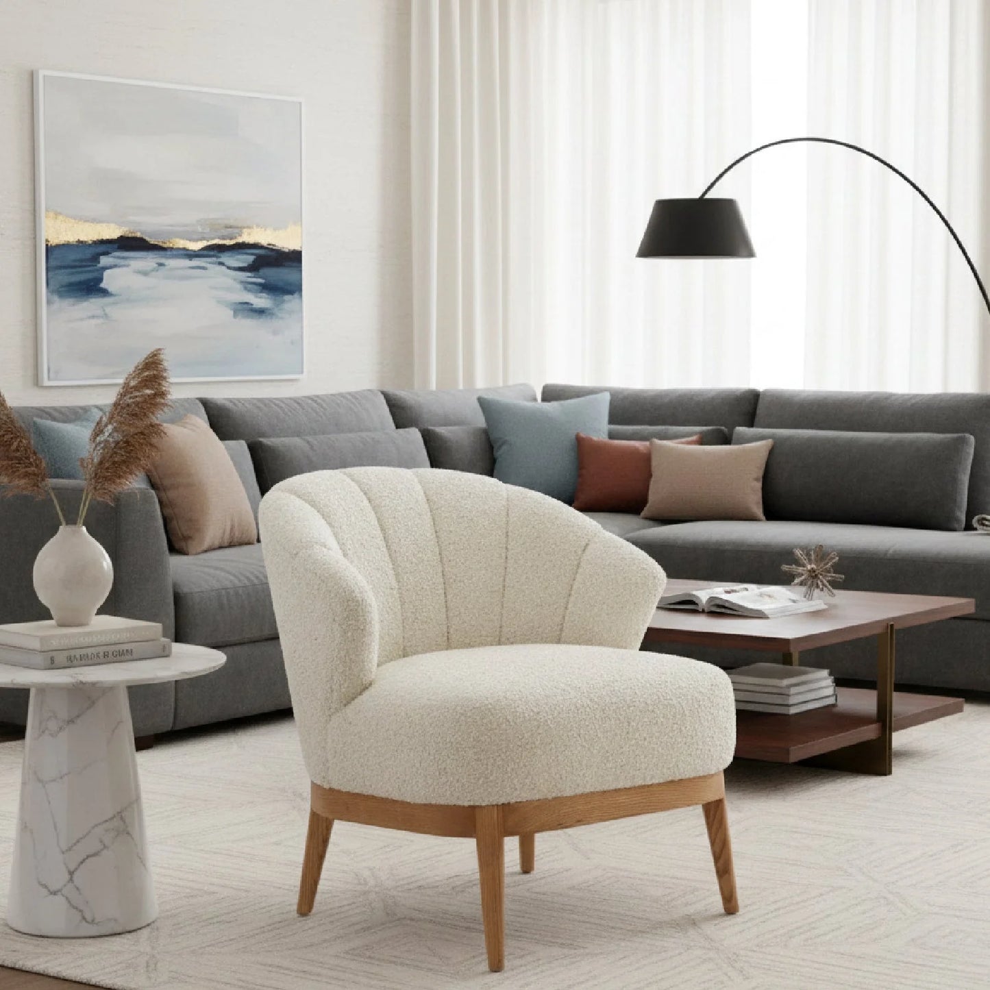 Luxury Beige Curved Back Lounge Chair European Style for Villa