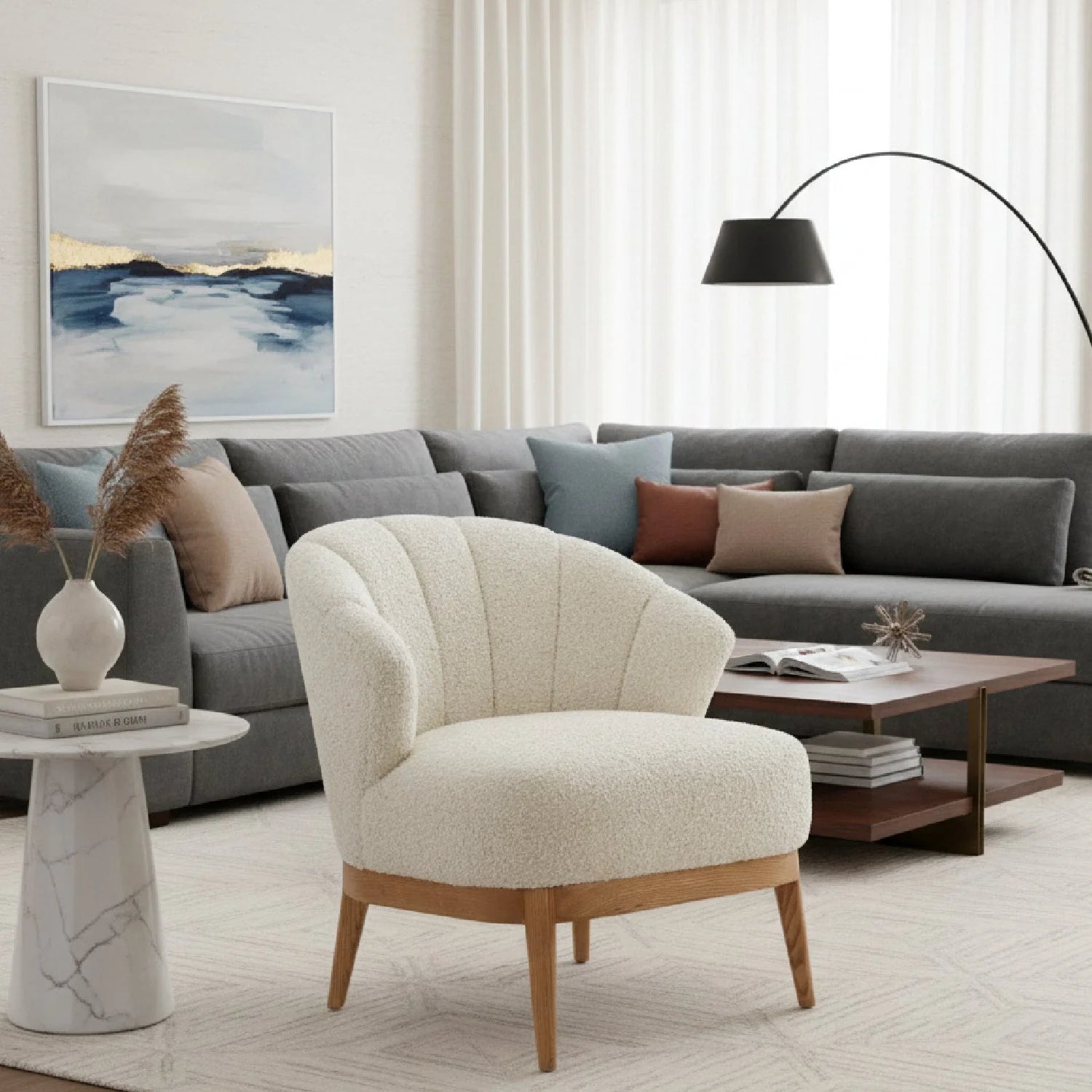 Luxury Beige Curved Back Lounge Chair European Style for Villa