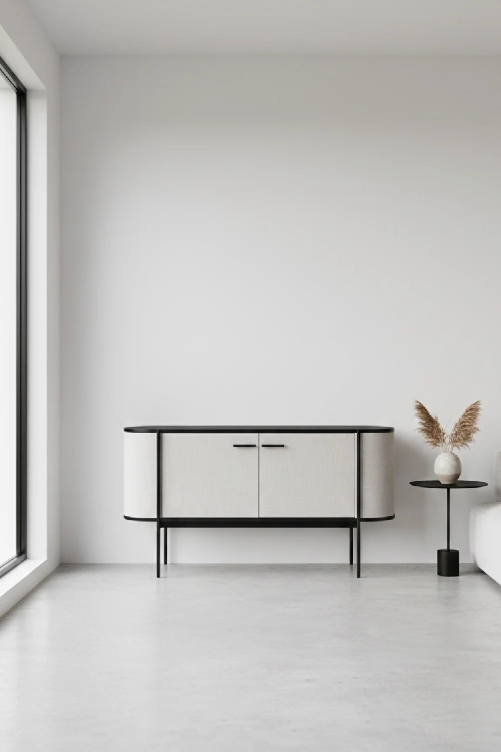 Luxury Beige Fabric 2-Door Sideboard European Style for Villa