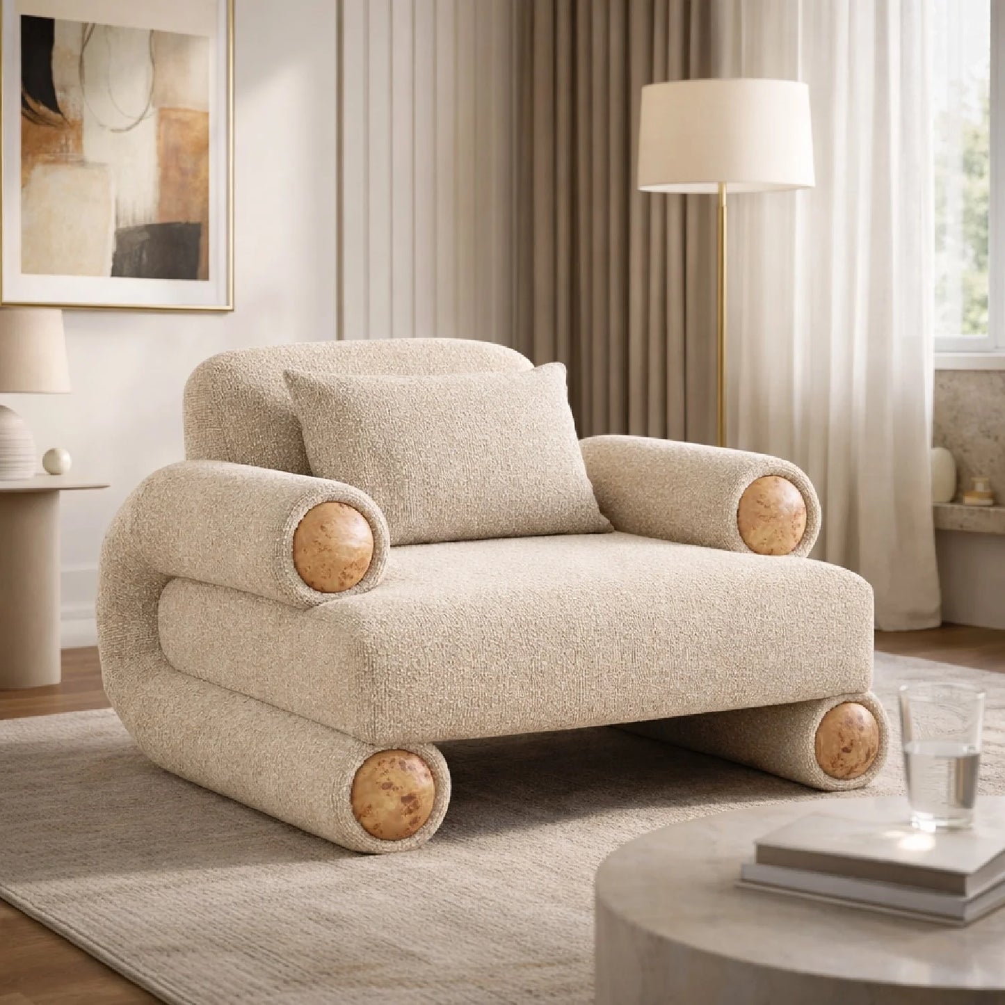 Luxury Beige Fabric Accent Chair European Style for Villa