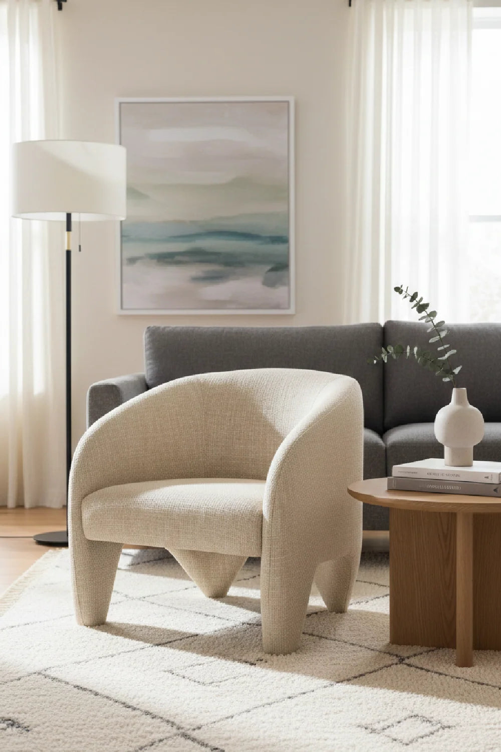 Luxury Beige Fabric Accent Chair Modern Italian Style for Villa