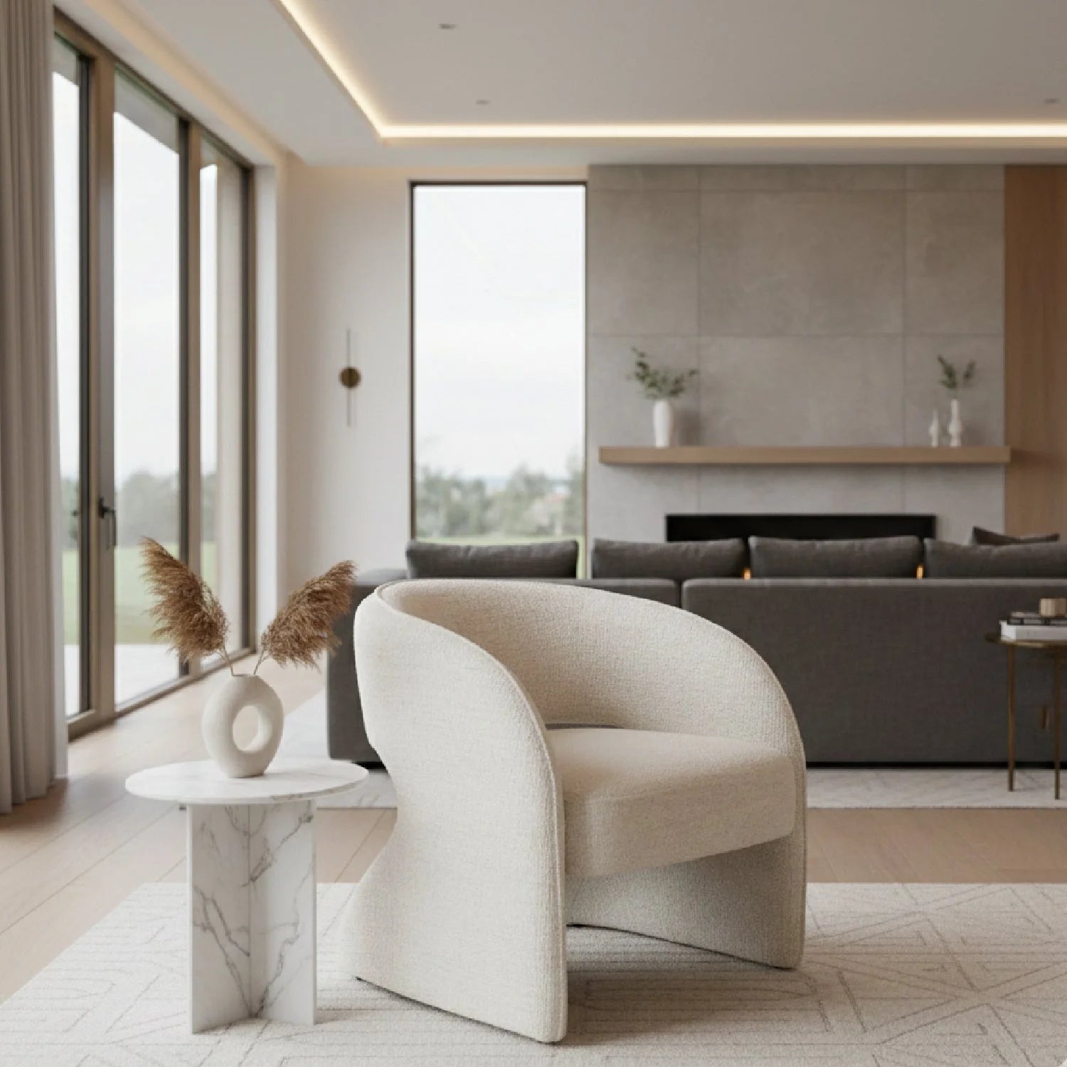 Luxury Beige Fabric Accent Chair Modern Italian Style for Villa