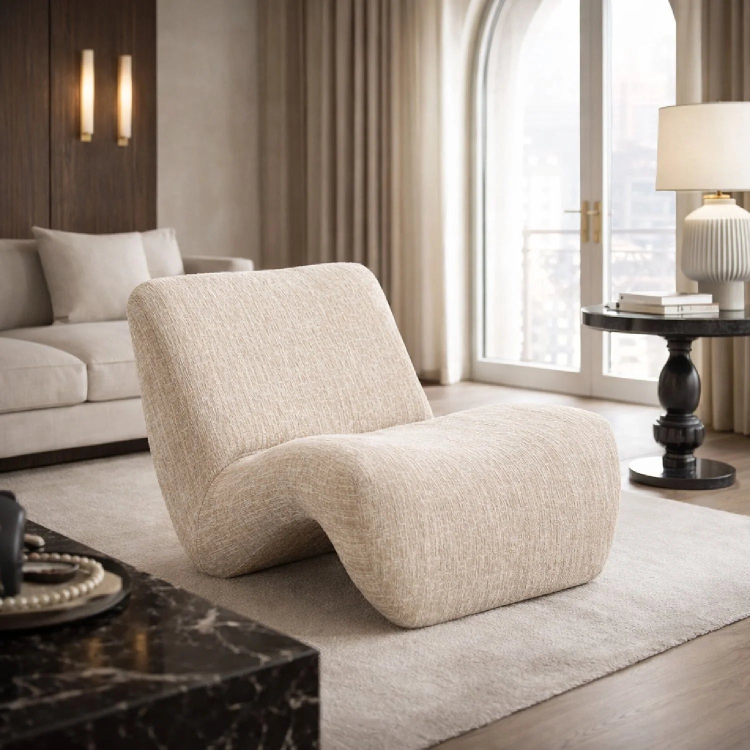 Luxury Beige Fabric Flowy Accent Chair Modern Italian Style for Villa