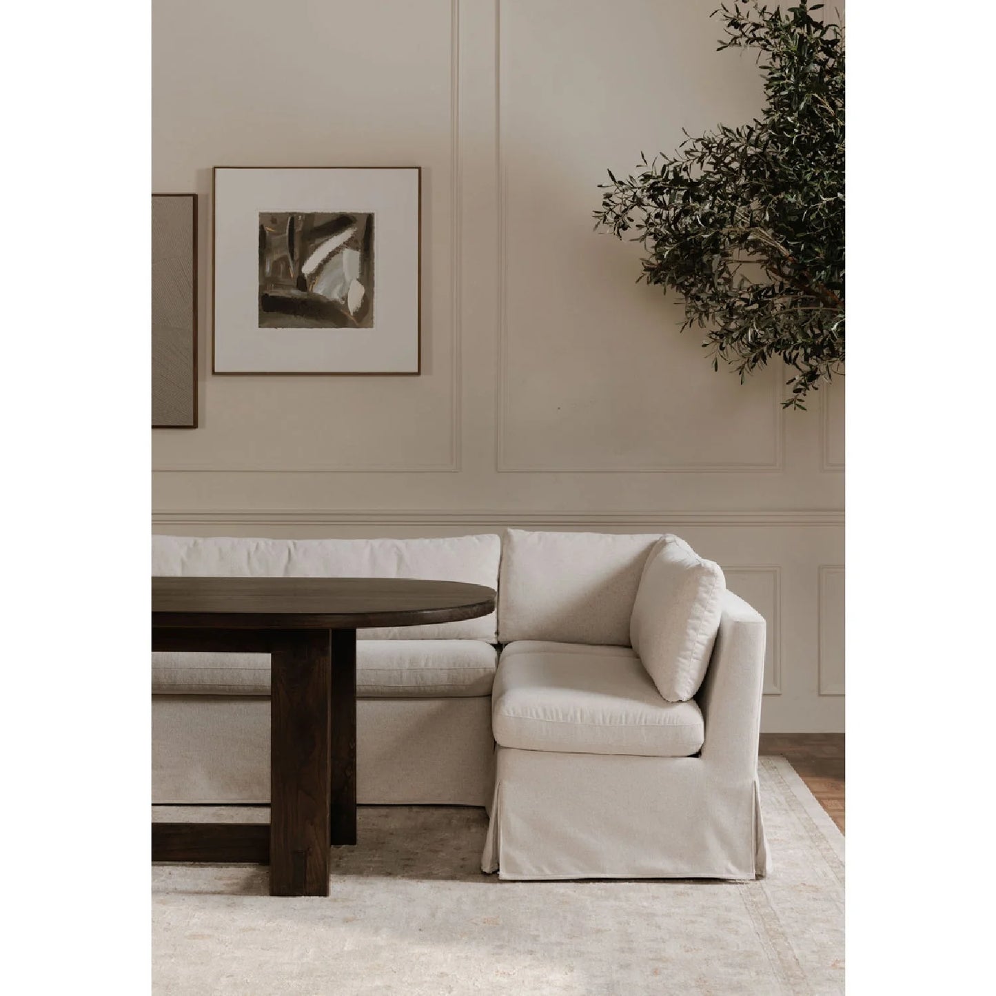Luxury Beige Fabric L-Shaped Dining Banquette Modern Italian Style for Villa