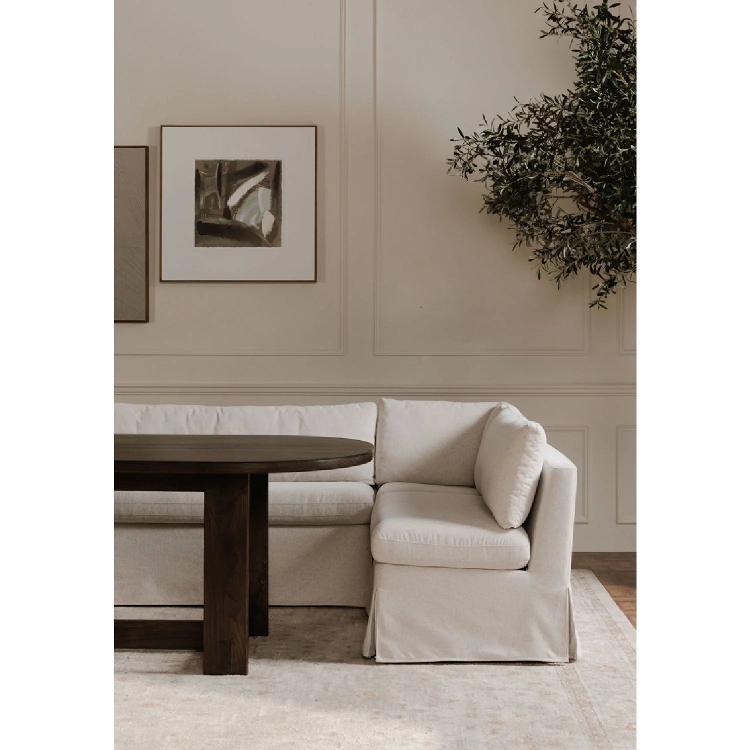 Luxury Beige Fabric L-Shaped Dining Banquette Modern Italian Style for Villa
