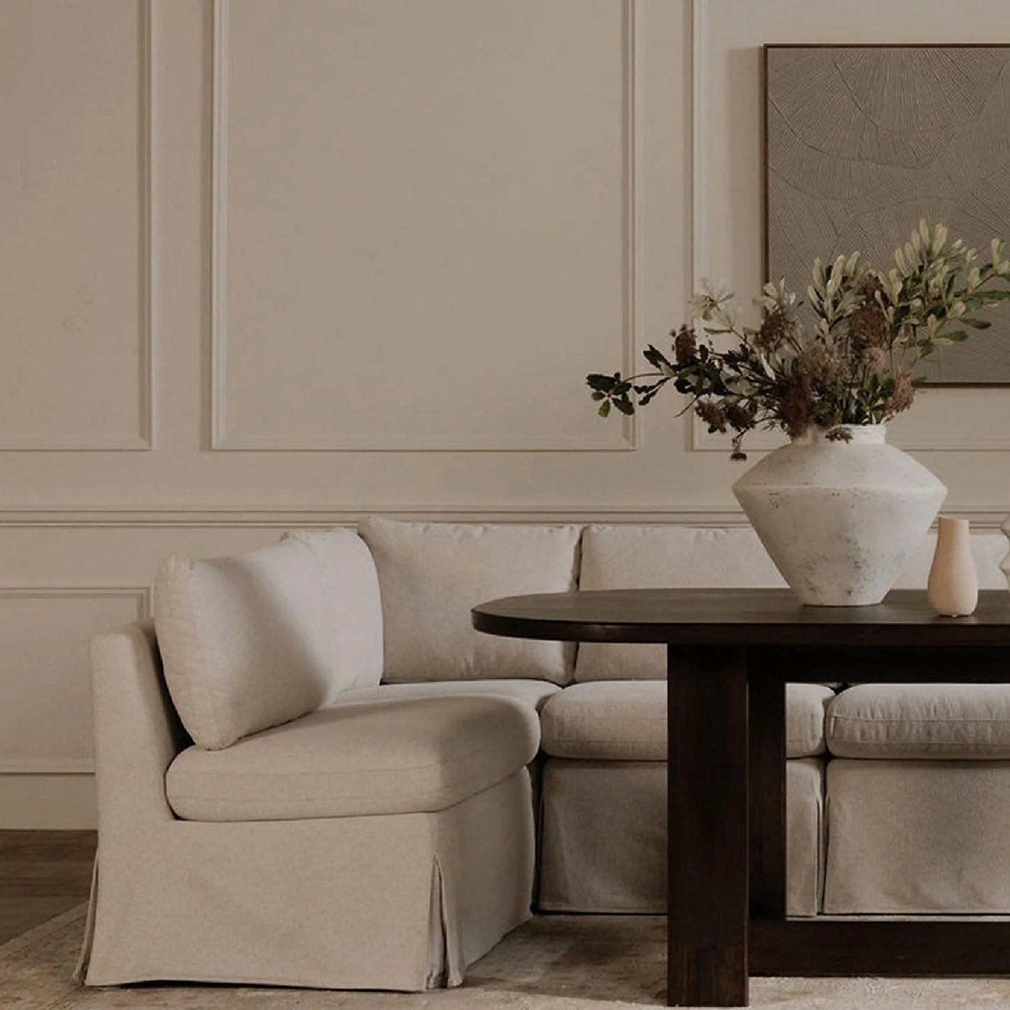 Luxury Beige Fabric L-Shaped Dining Banquette Modern Italian Style for Villa
