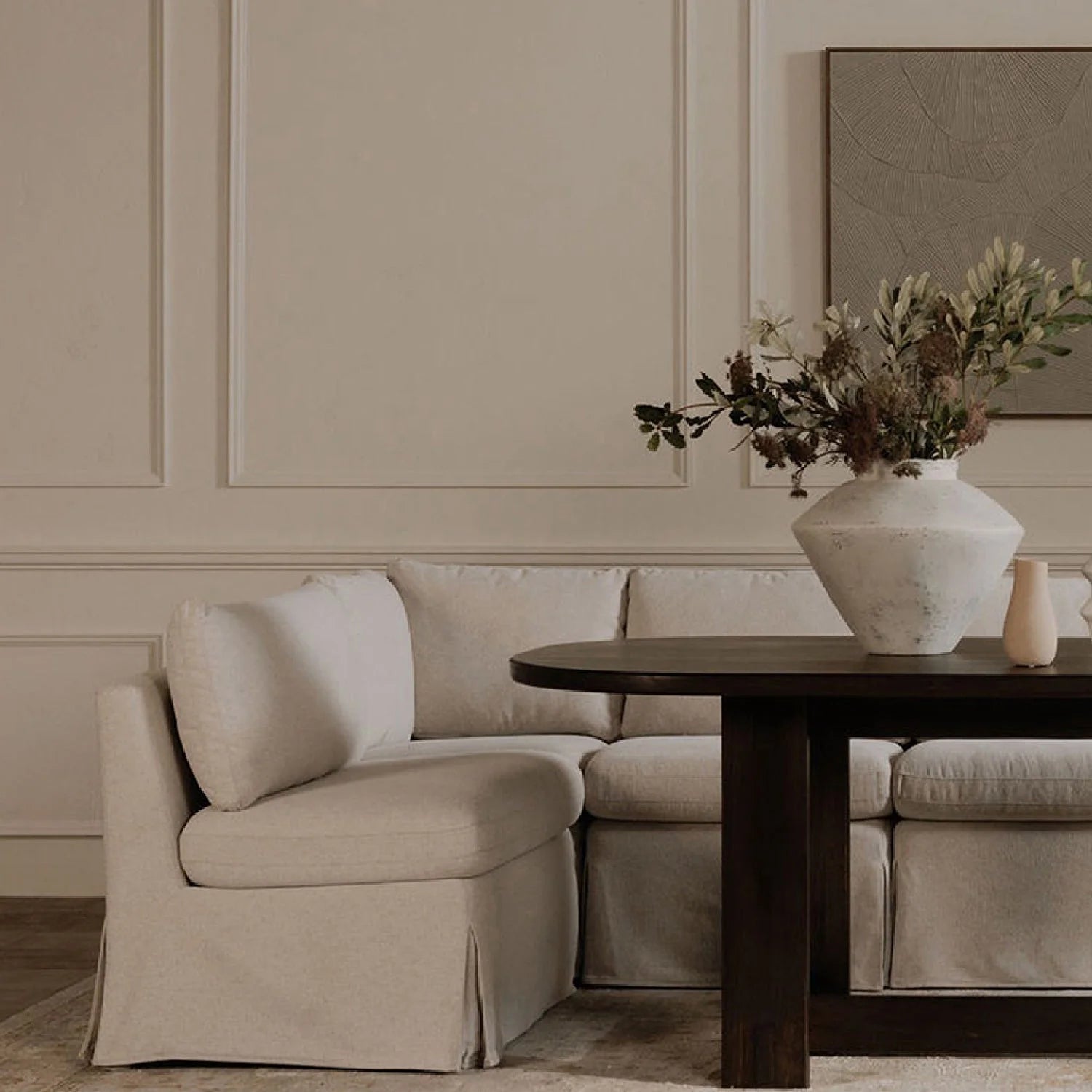 Luxury Beige Fabric L-Shaped Dining Banquette Modern Italian Style for Villa