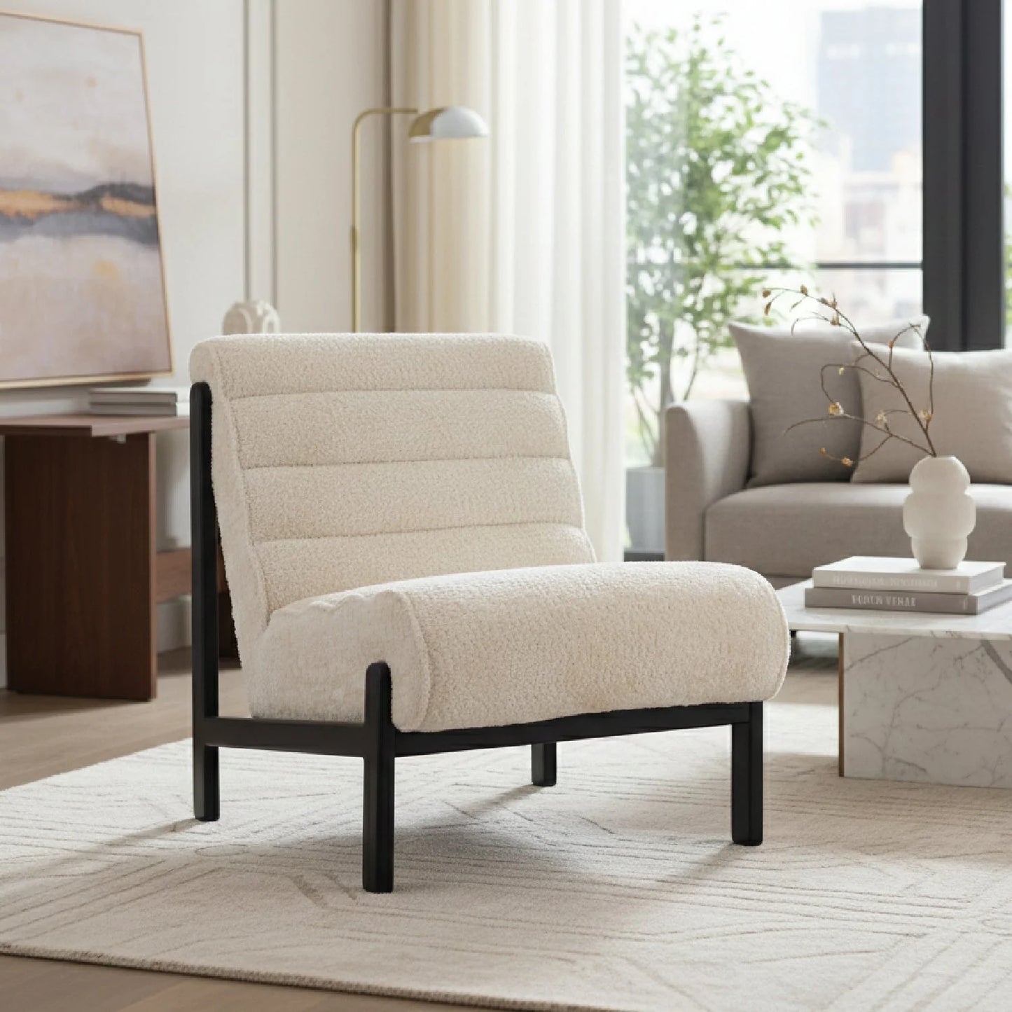 Luxury Beige Fabric Lounge Chair Modern Italian Style for Villa