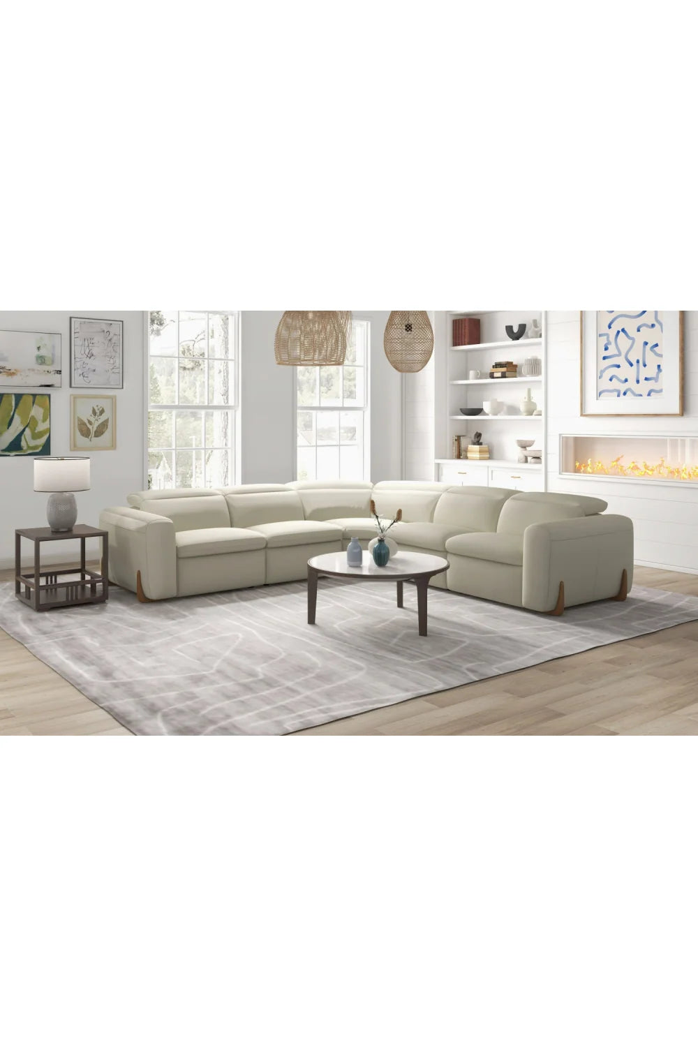 Luxury Beige Fabric Sectional Recliner Modern Italian Style for Villa