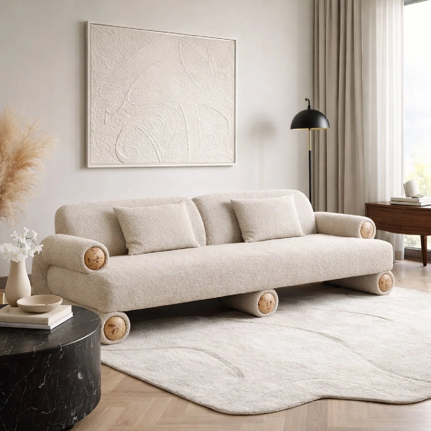 Luxury Beige Fabric Sofa Modern Italian Style for Villa