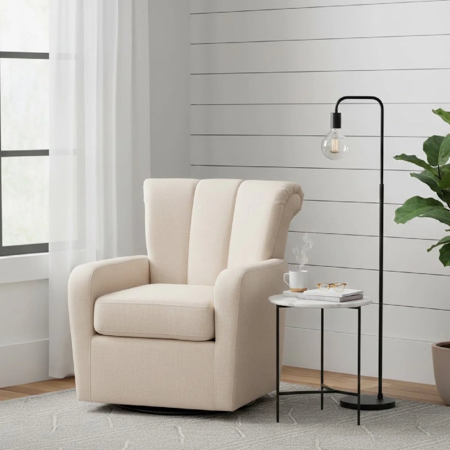 Luxury Beige Fabric Swivel Chair European Style for Villa