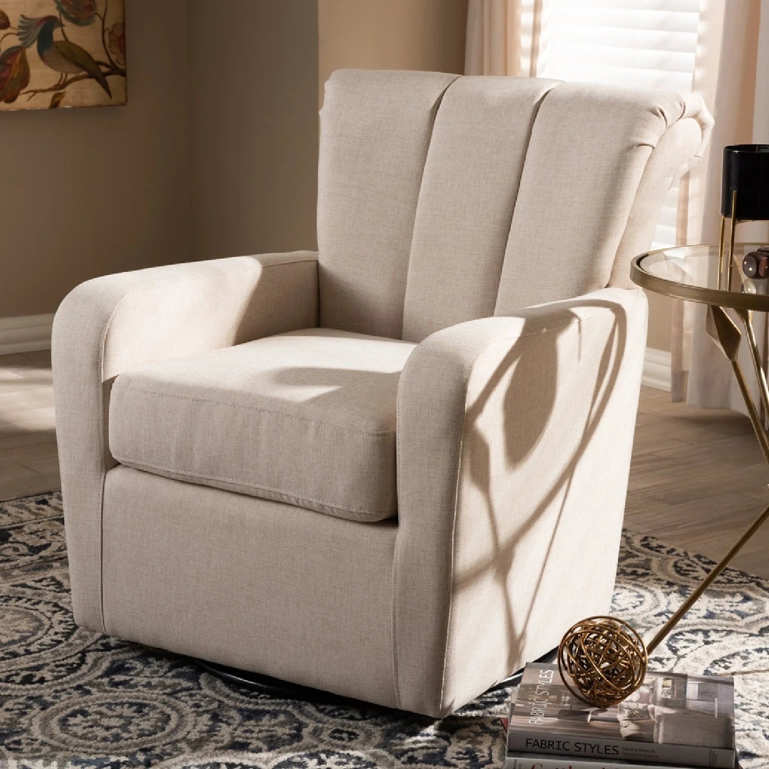 Luxury Beige Fabric Swivel Chair European Style for Villa