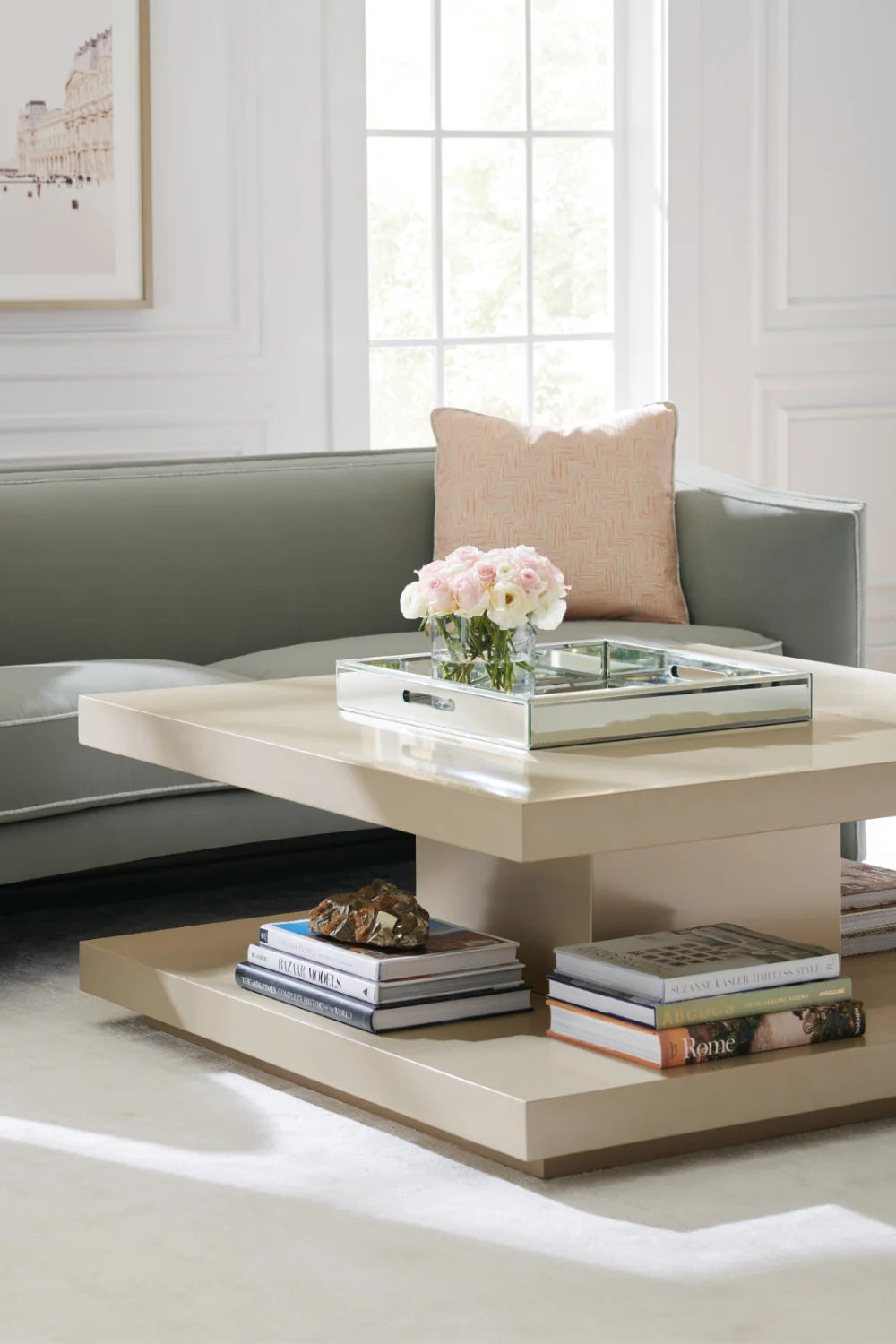 Luxury Beige Geometrical Coffee Table Modern Italian Style for Villa