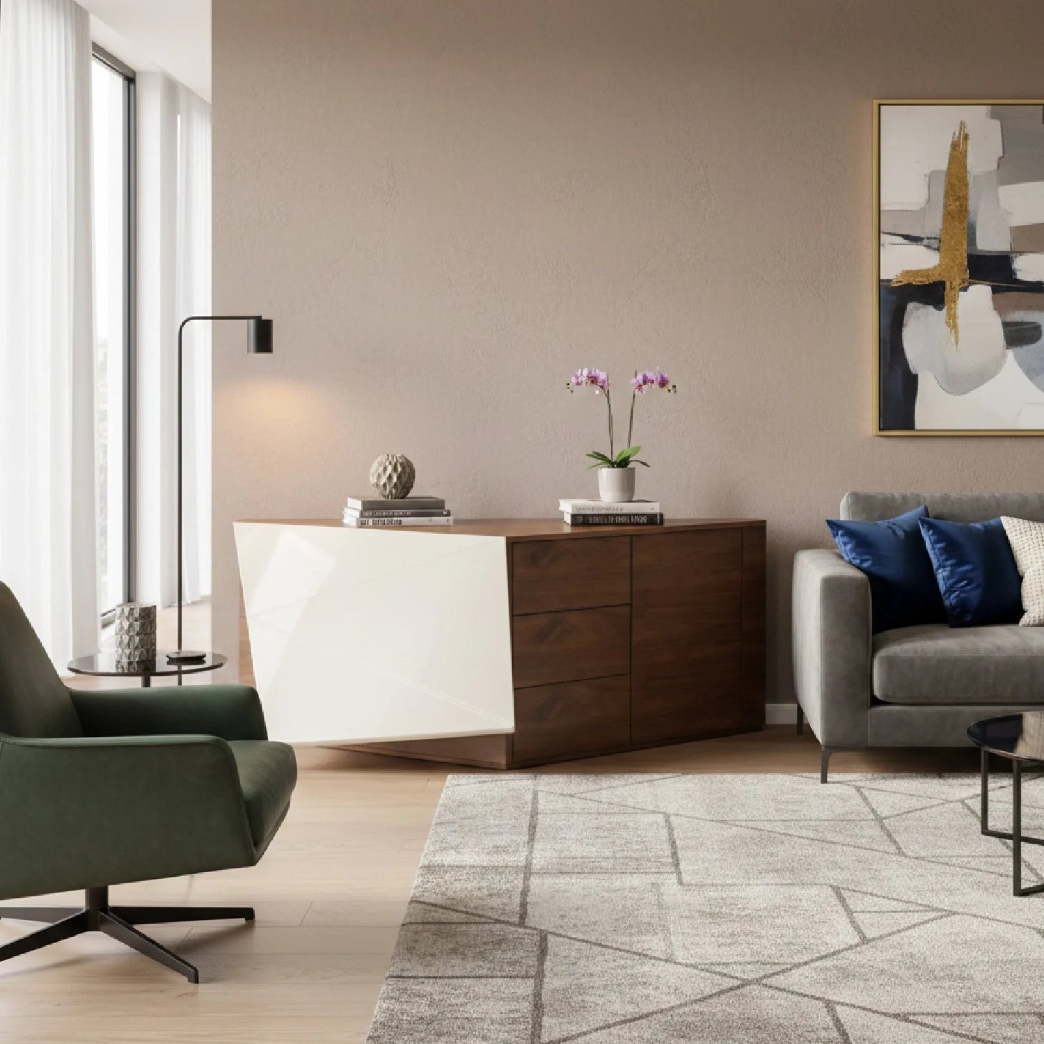 Luxury Beige Leather Modern Desk European Style for Villa
