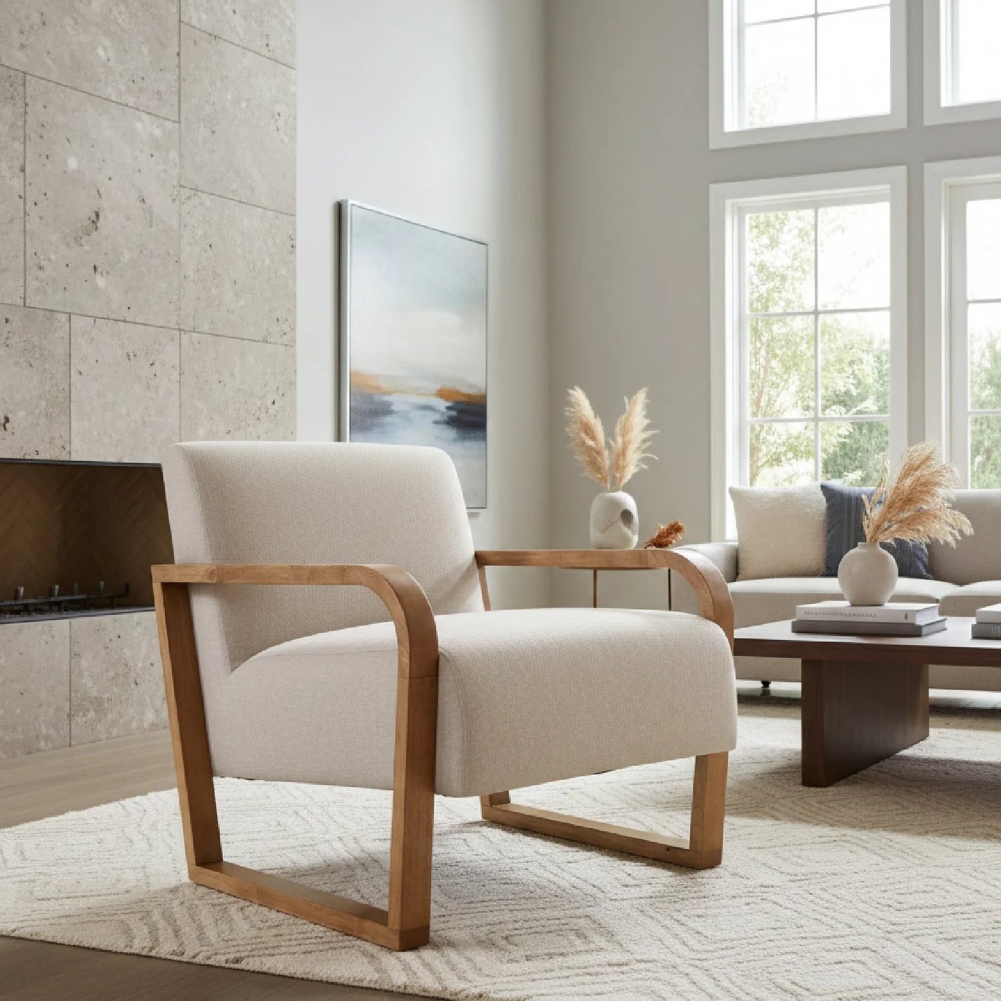 Luxury Beige Linen Accent Chair Modern European Style for Villa