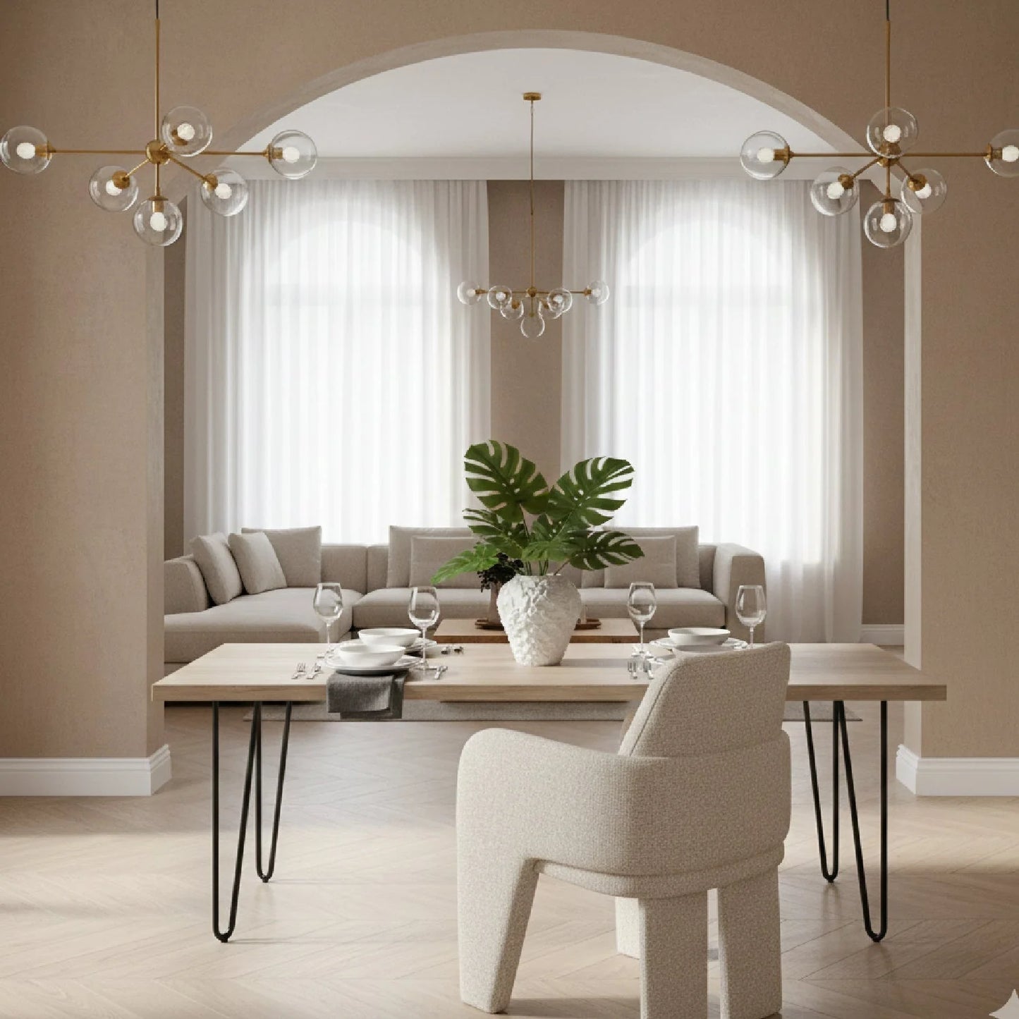 Luxury Beige Linen Modern Dining Chair European Style for Villa