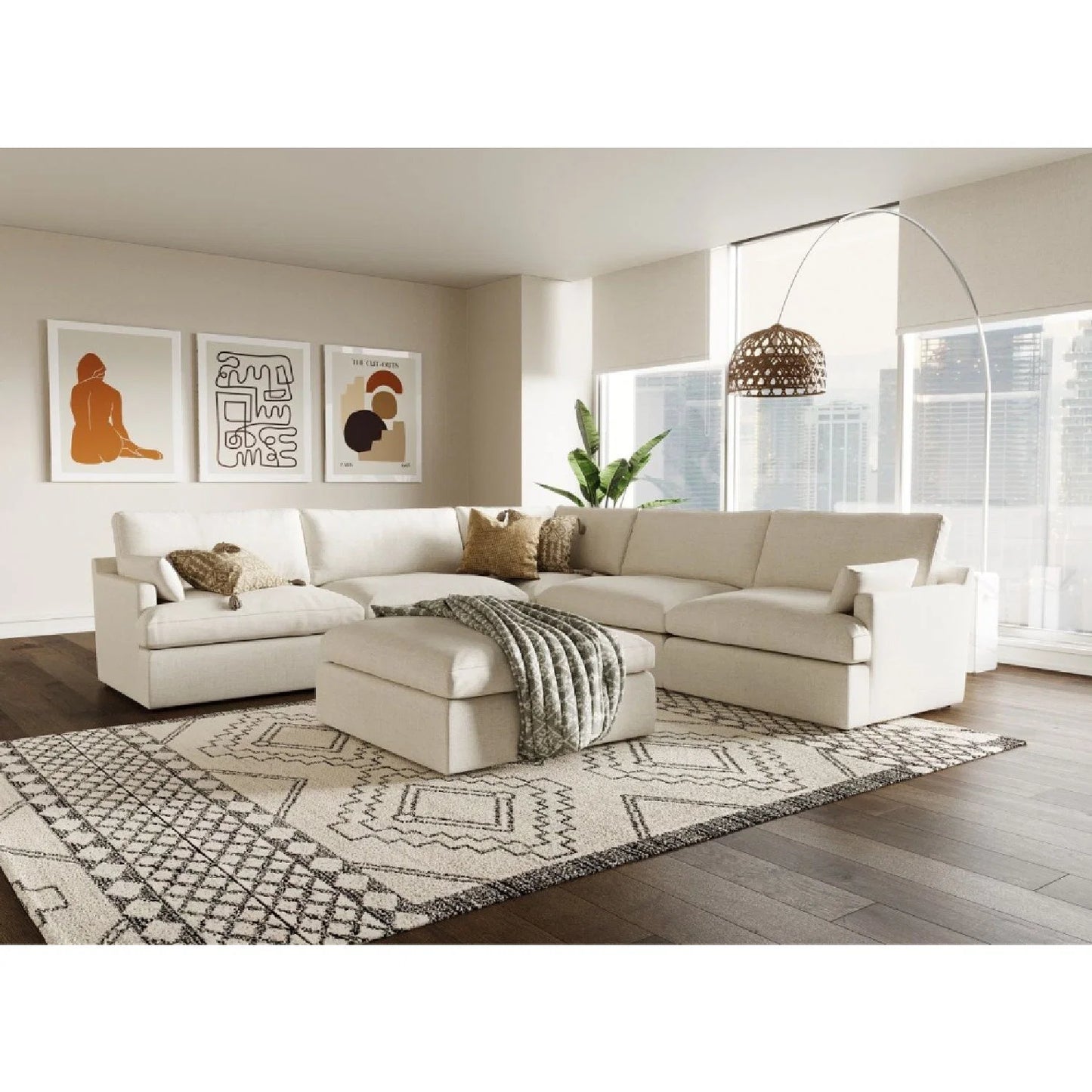 Luxury Beige Linen Sectional Sofa Modern Italian Style for Villa