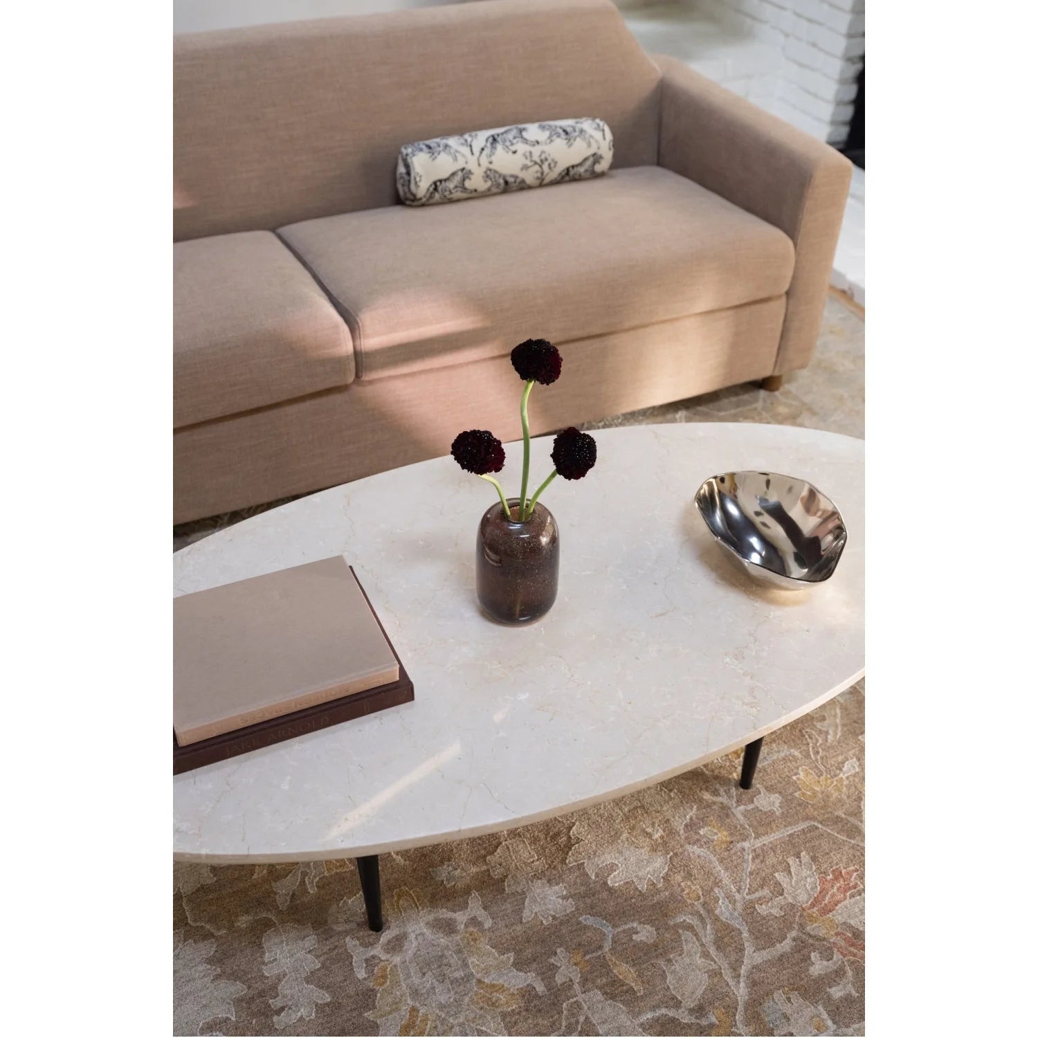 Luxury Beige Marble Coffee Table Modern Italian Style for Villa