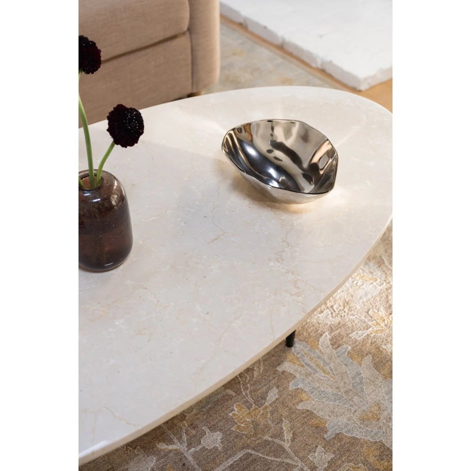Luxury Beige Marble Coffee Table Modern Italian Style for Villa