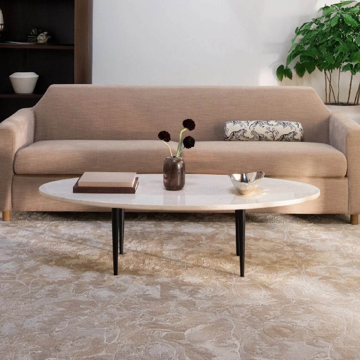 Luxury Beige Marble Coffee Table Modern Italian Style for Villa