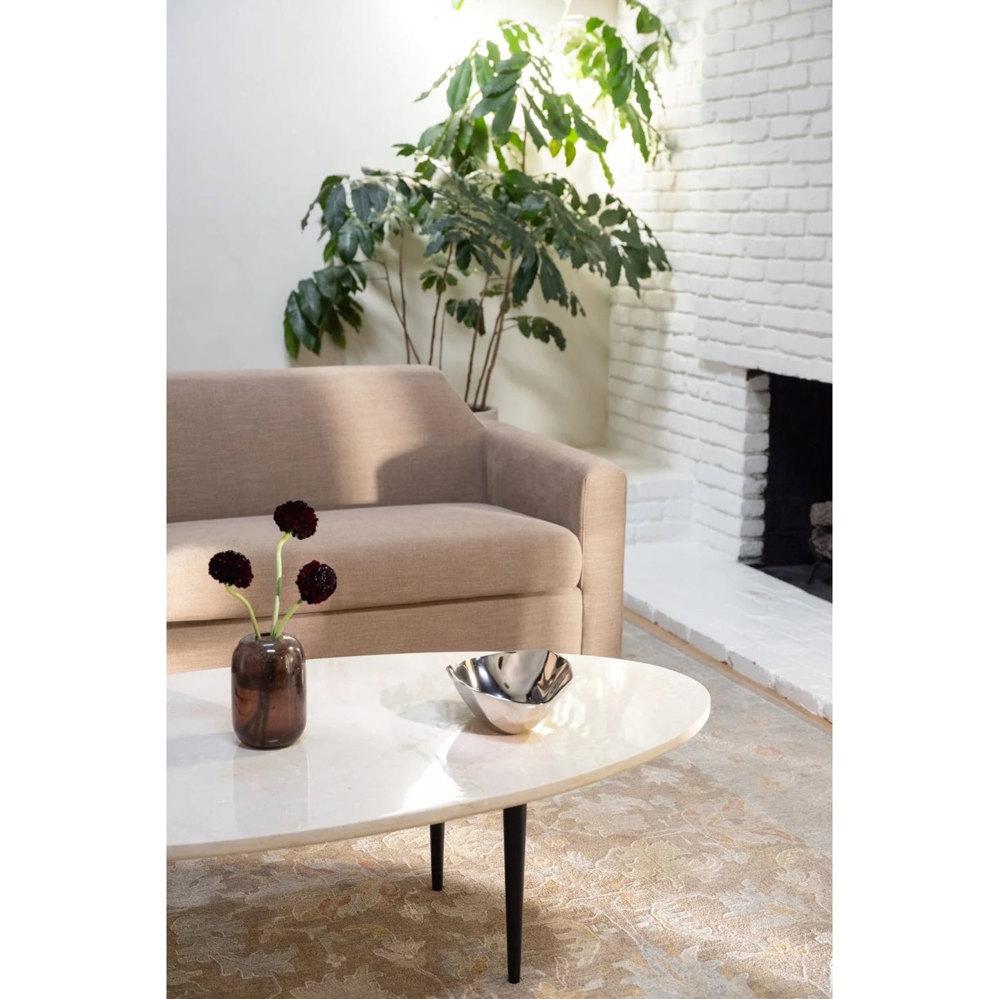 Luxury Beige Marble Coffee Table Modern Italian Style for Villa
