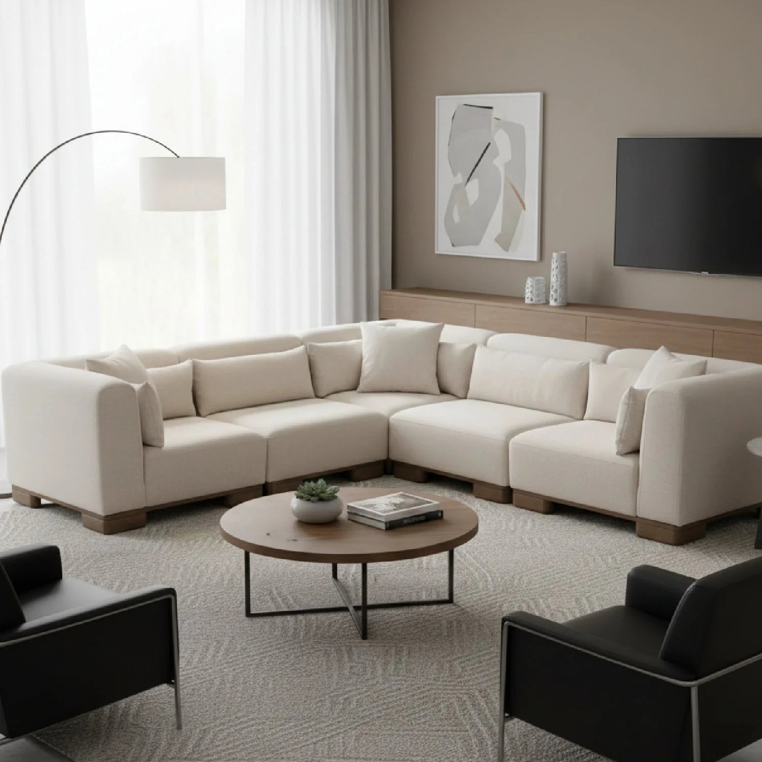 Luxury Beige Modular Sectional Sofa Modern Italian Style for Villa