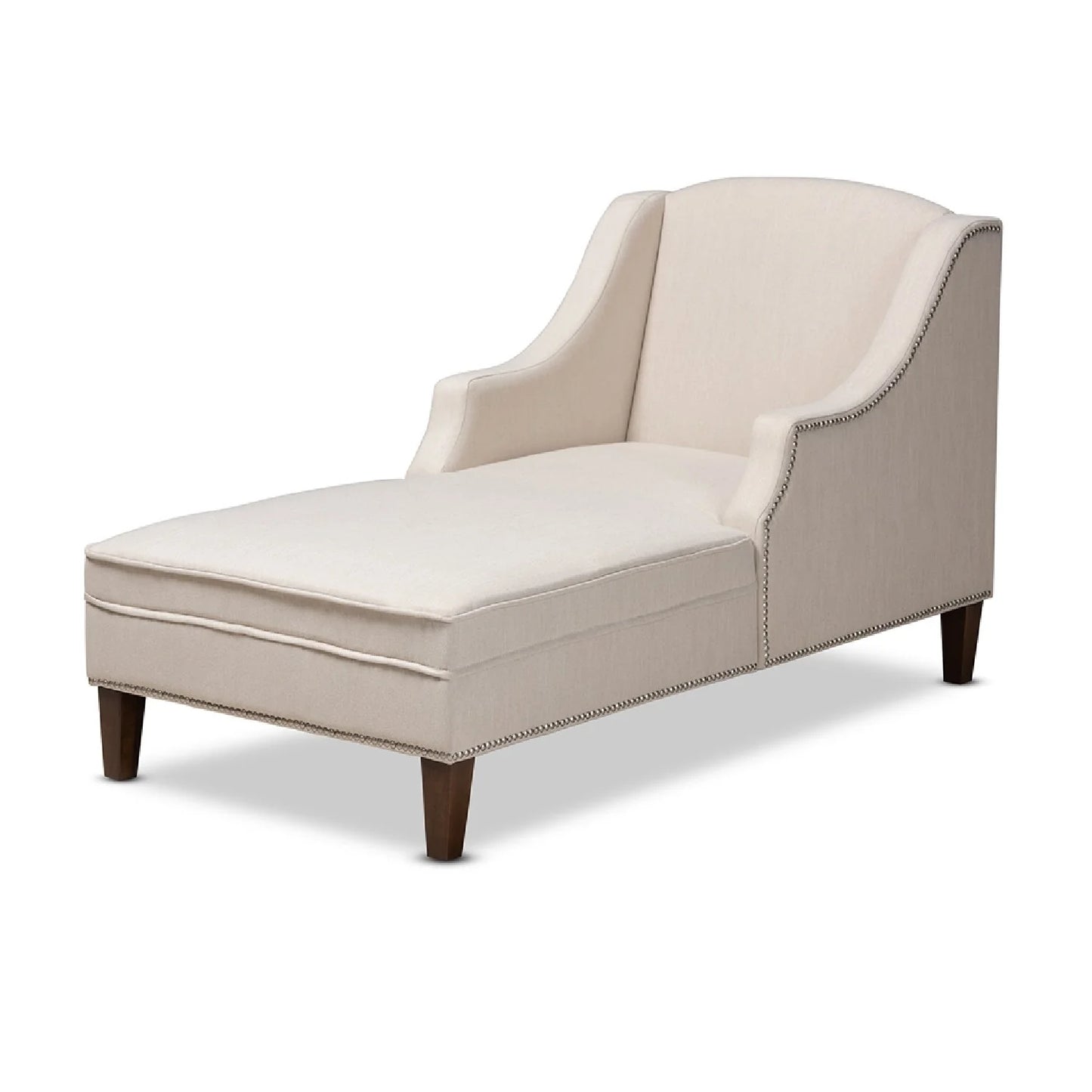 Luxury Beige Nailhead Trimmed Chaise Lounge European Style for Villa