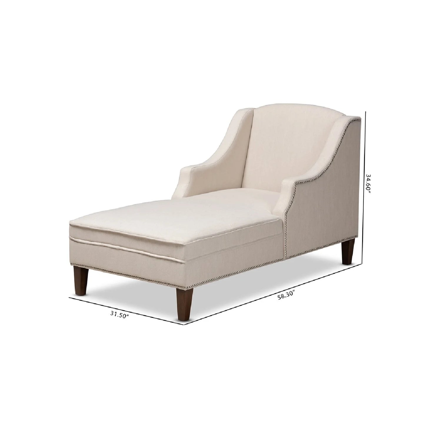 Luxury Beige Nailhead Trimmed Chaise Lounge European Style for Villa
