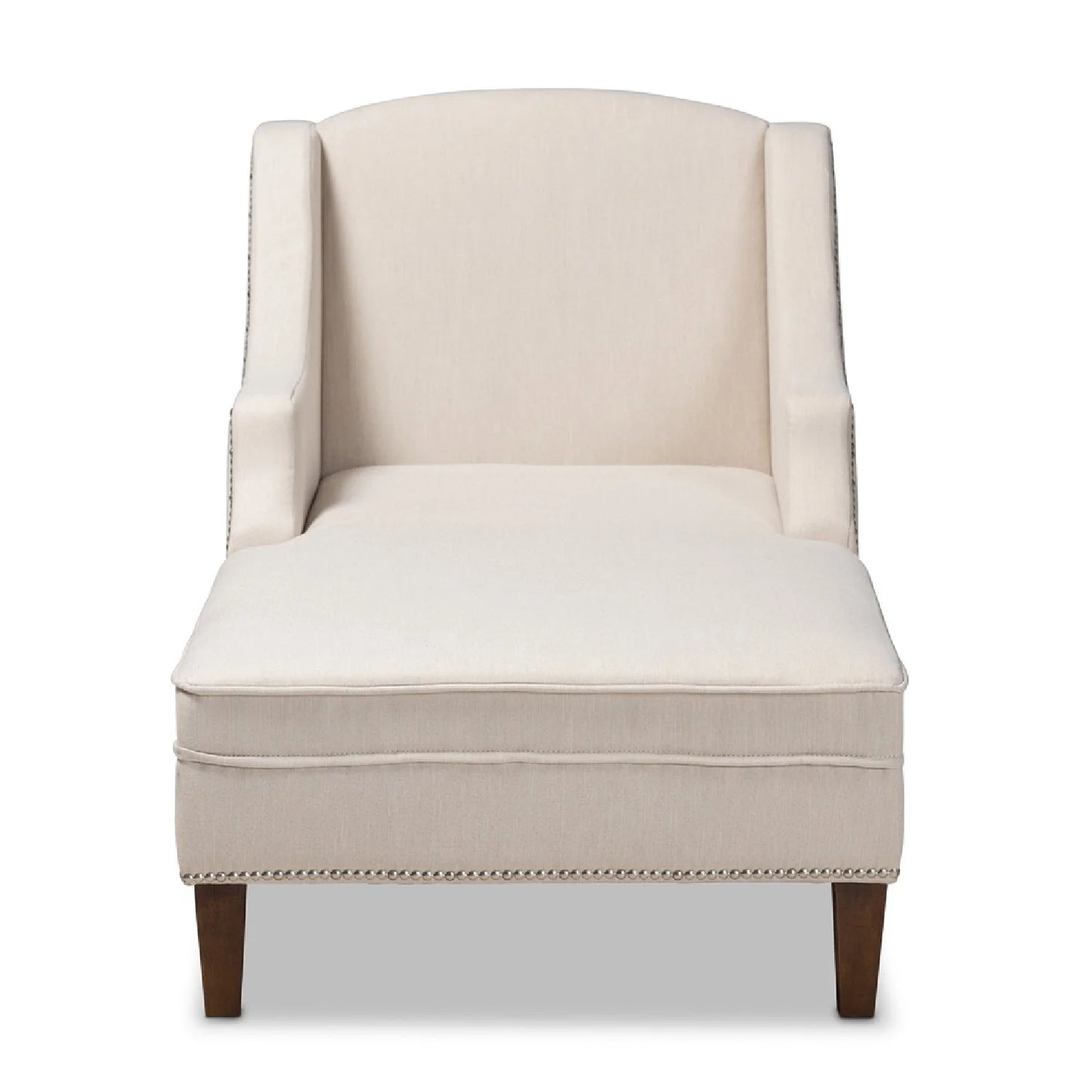 Luxury Beige Nailhead Trimmed Chaise Lounge European Style for Villa