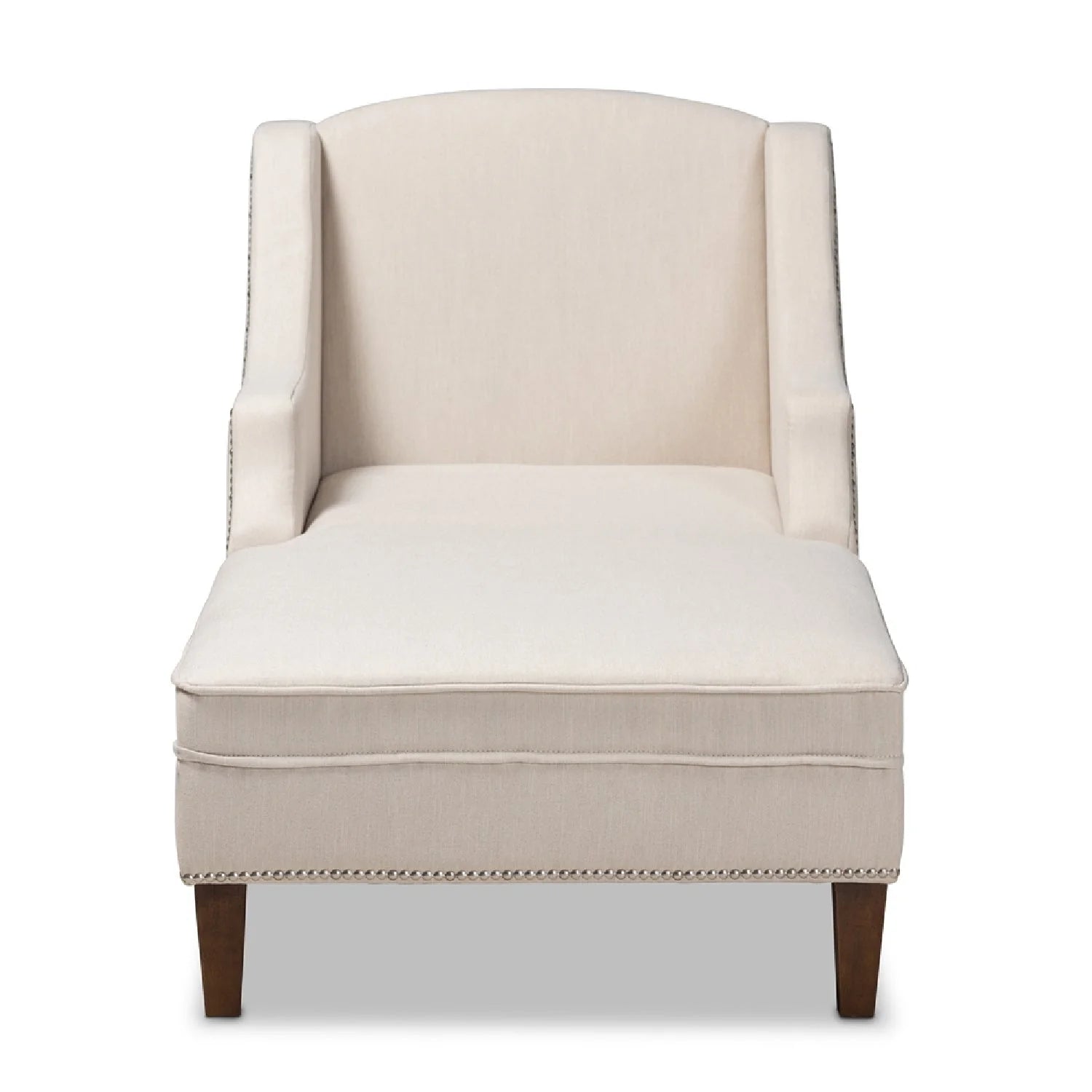 Luxury Beige Nailhead Trimmed Chaise Lounge European Style for Villa
