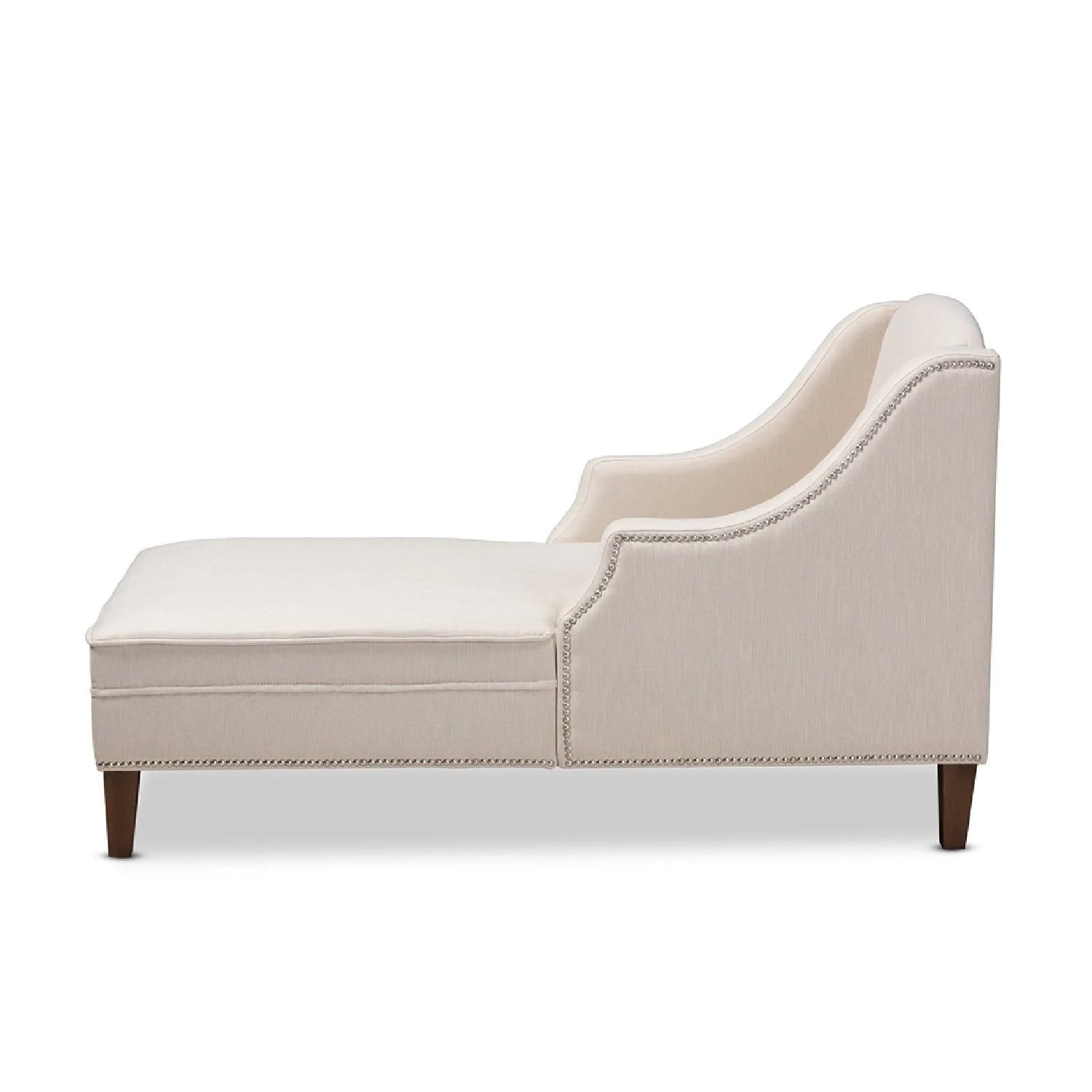 Luxury Beige Nailhead Trimmed Chaise Lounge European Style for Villa