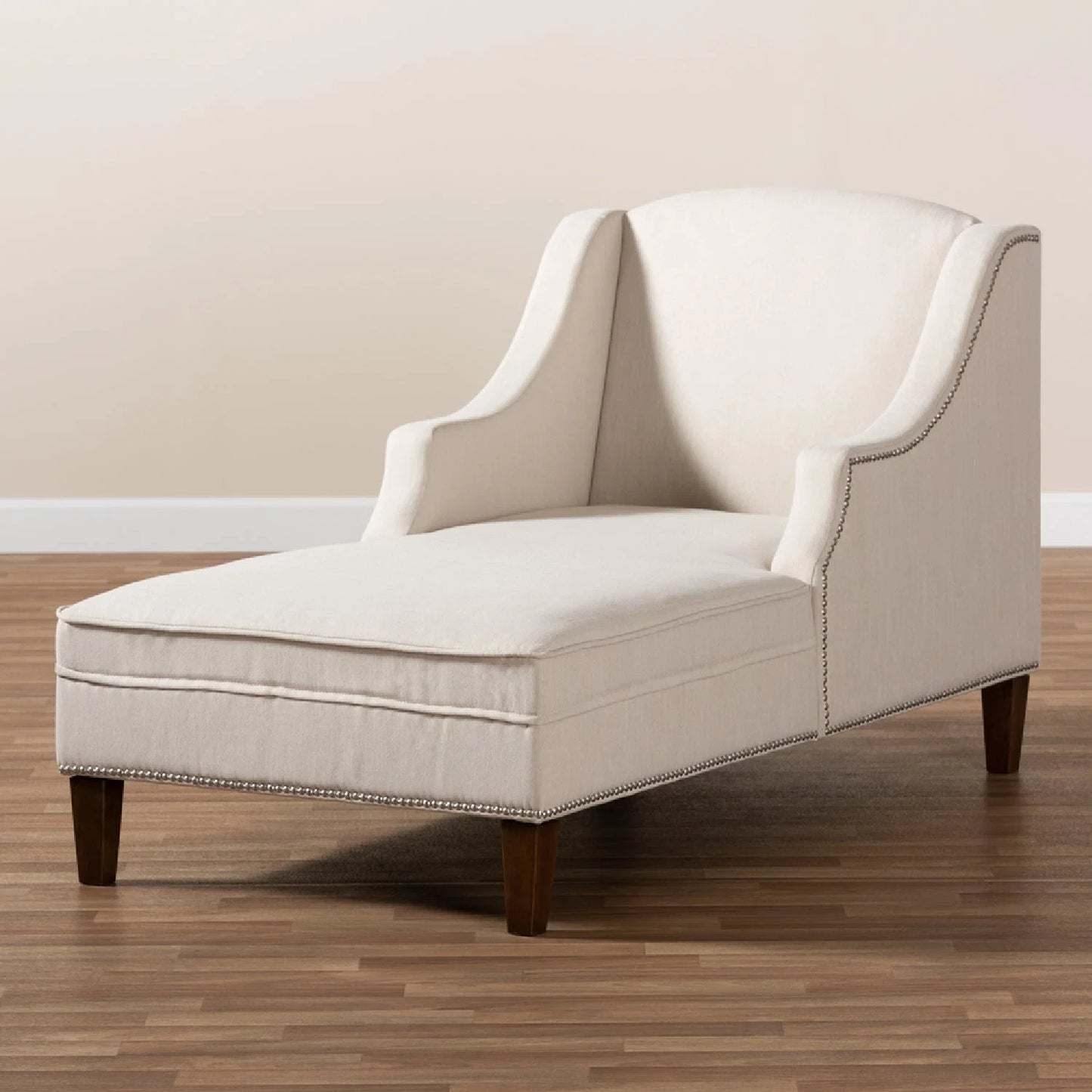 Luxury Beige Nailhead Trimmed Chaise Lounge European Style for Villa
