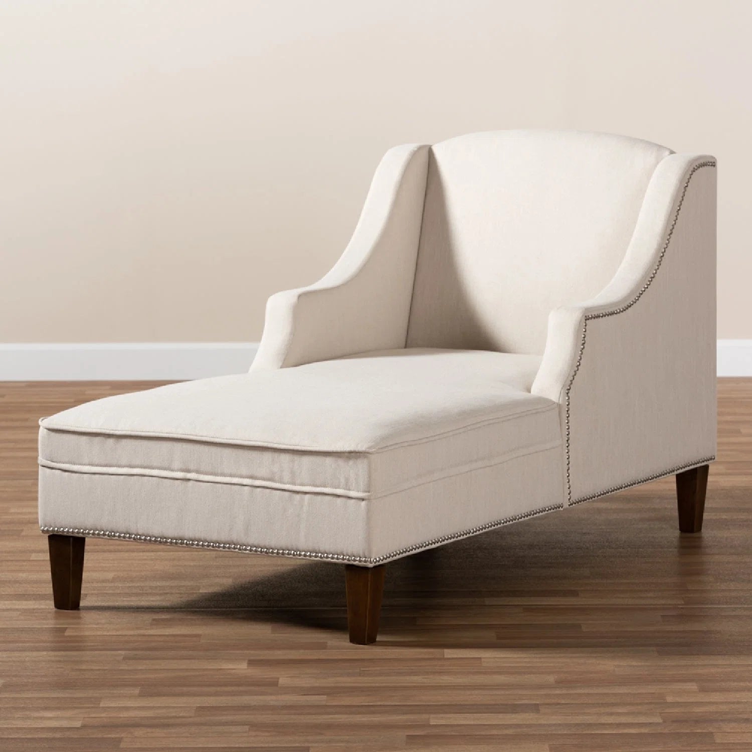 Luxury Beige Nailhead Trimmed Chaise Lounge European Style for Villa