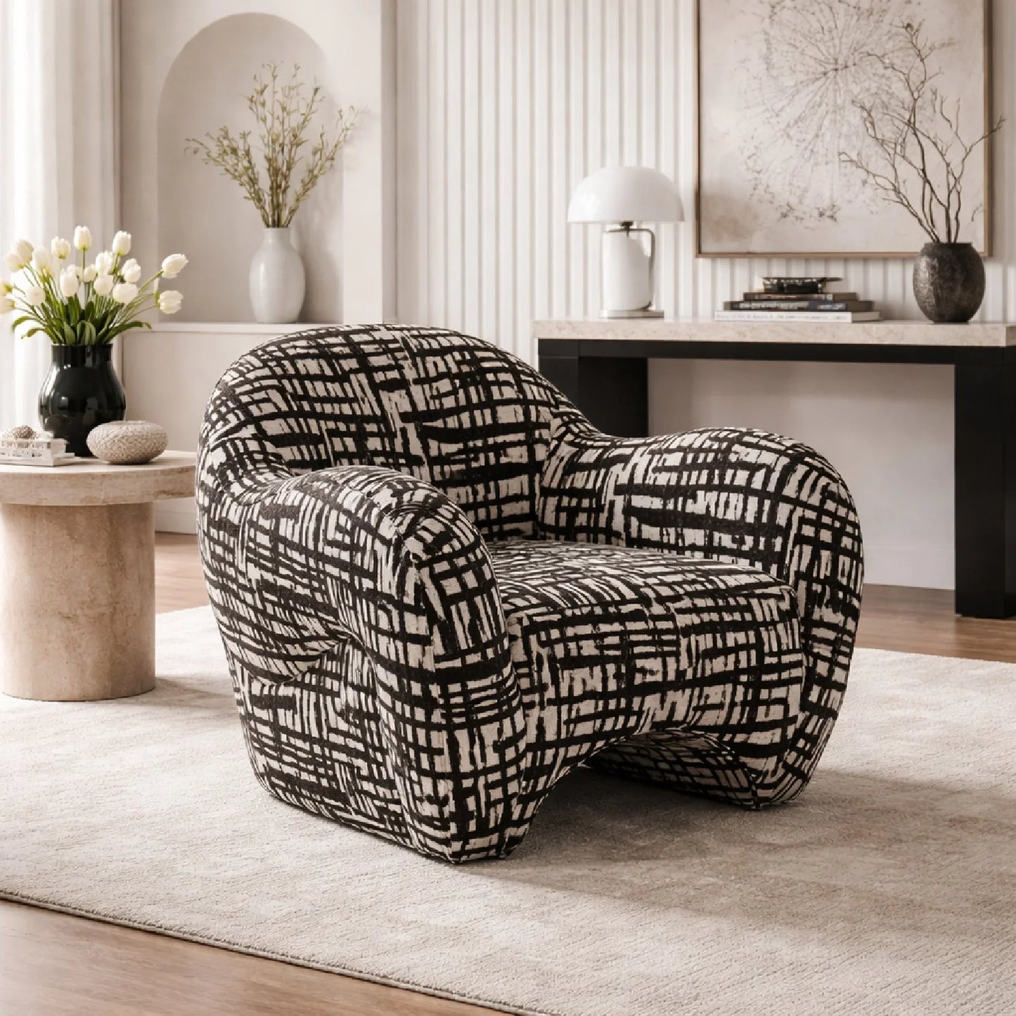 Luxury Beige Patterned Accent Chair Modern Italian Style for Villa