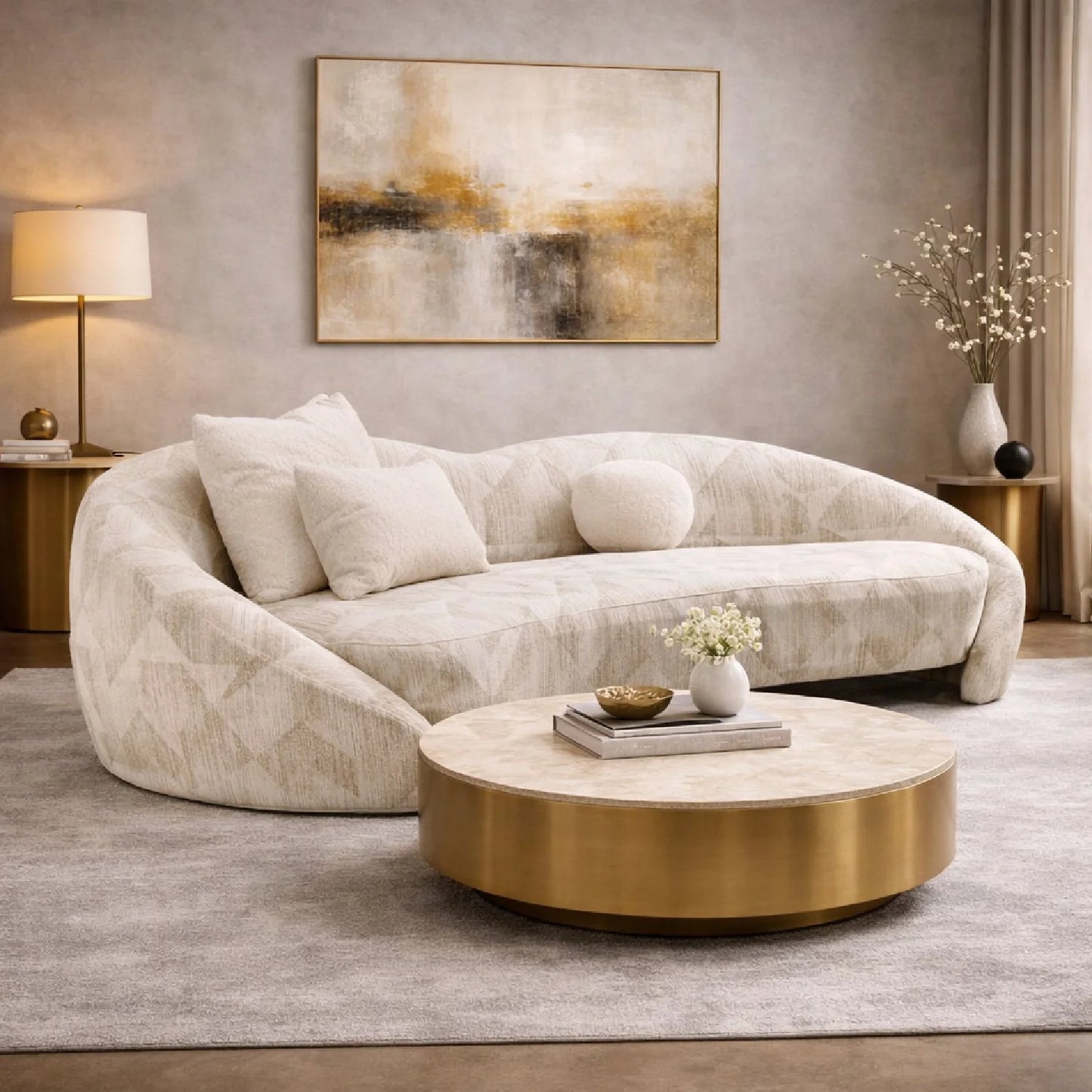 Luxury Beige Patterned Fabric Sofa Modern Italian Style for Villa