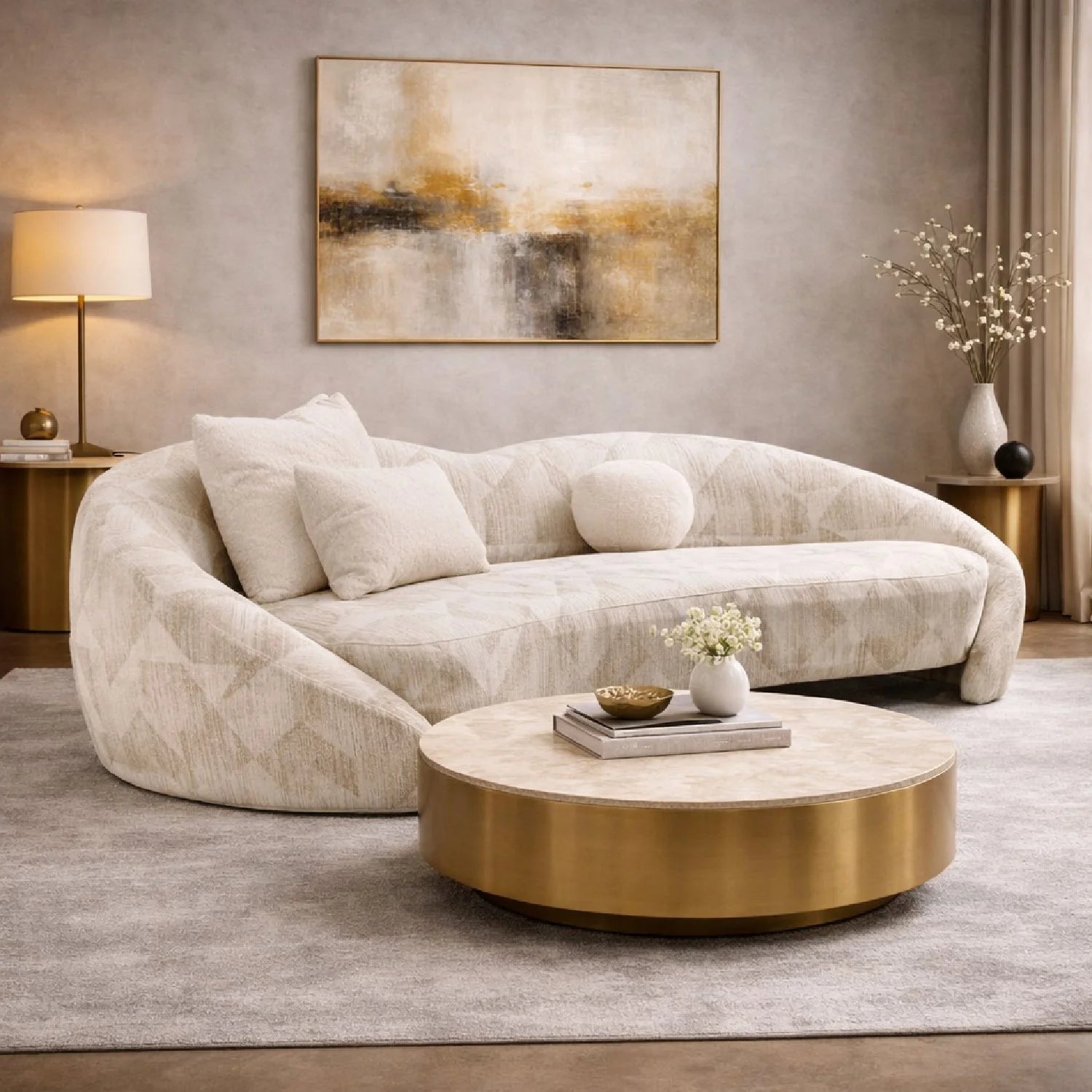 Luxury Beige Patterned Fabric Sofa Modern Italian Style for Villa