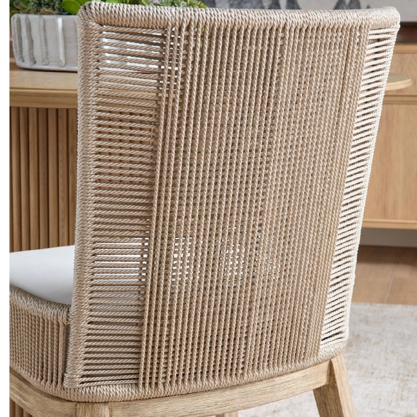 Luxury Beige Rope Modern Dining Armchair European Style for Villa