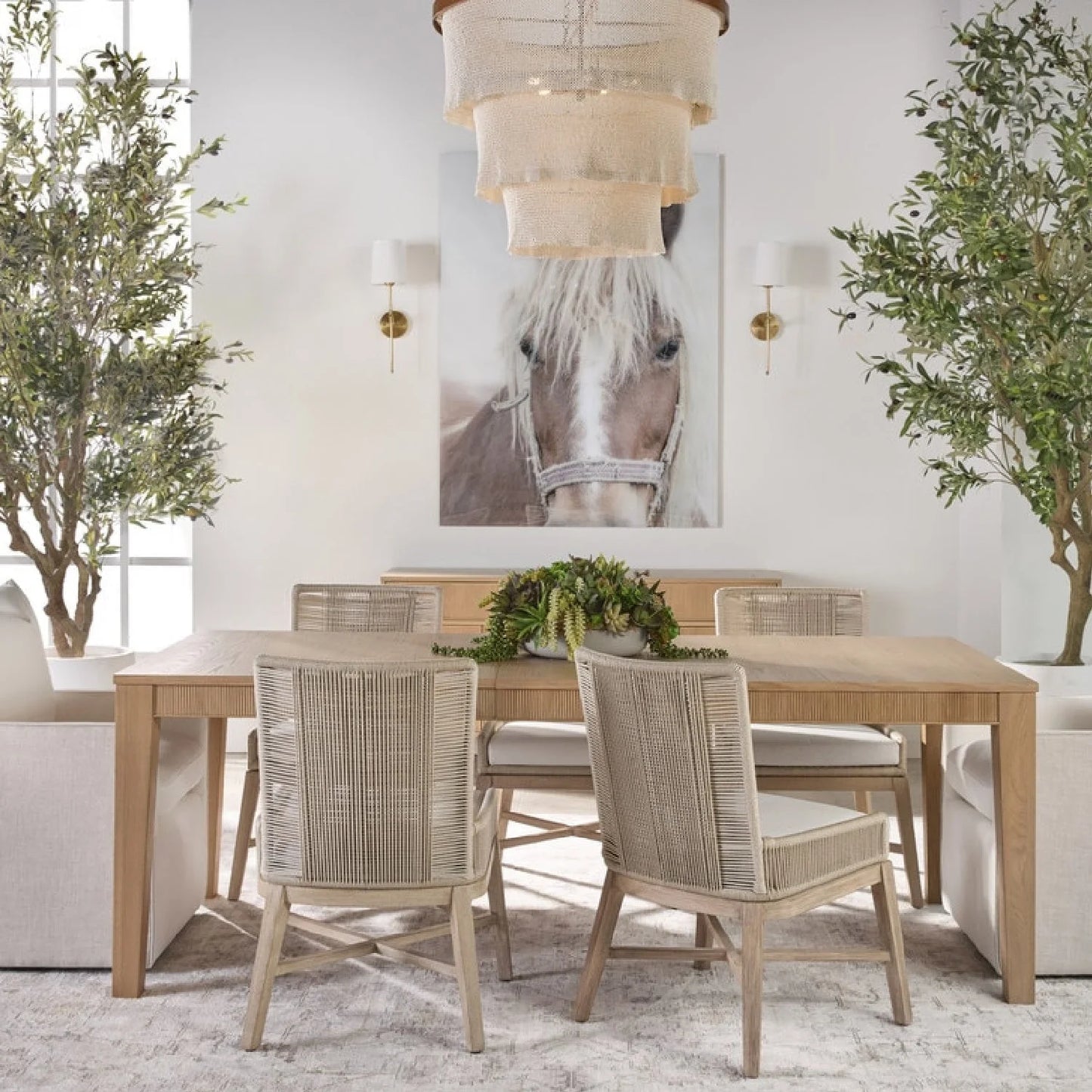 Luxury Beige Rope Modern Dining Armchair European Style for Villa