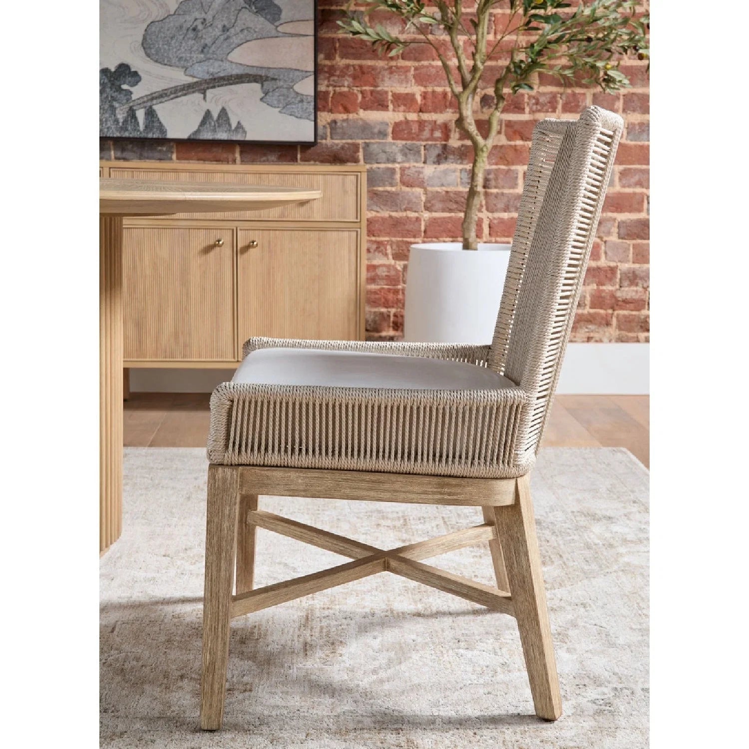 Luxury Beige Rope Modern Dining Armchair European Style for Villa