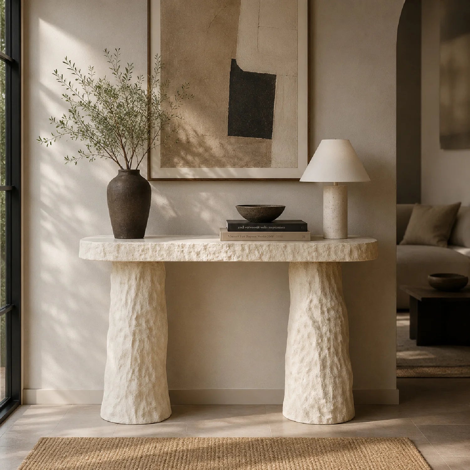 Luxury Beige Sculptural Console Table Modern Italian Style for Villa