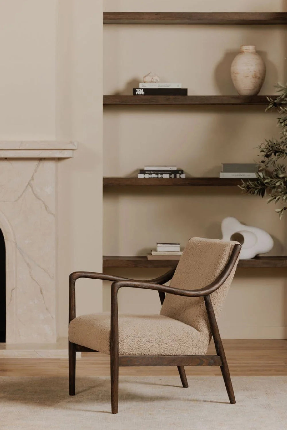 Luxury Beige Shearling Accent Chair European Style for Villa