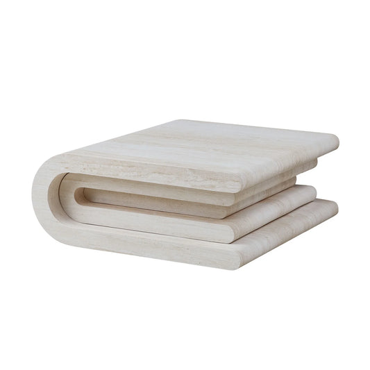 Luxury Beige Travertine Coffee Table Modern Italian Style for Villa