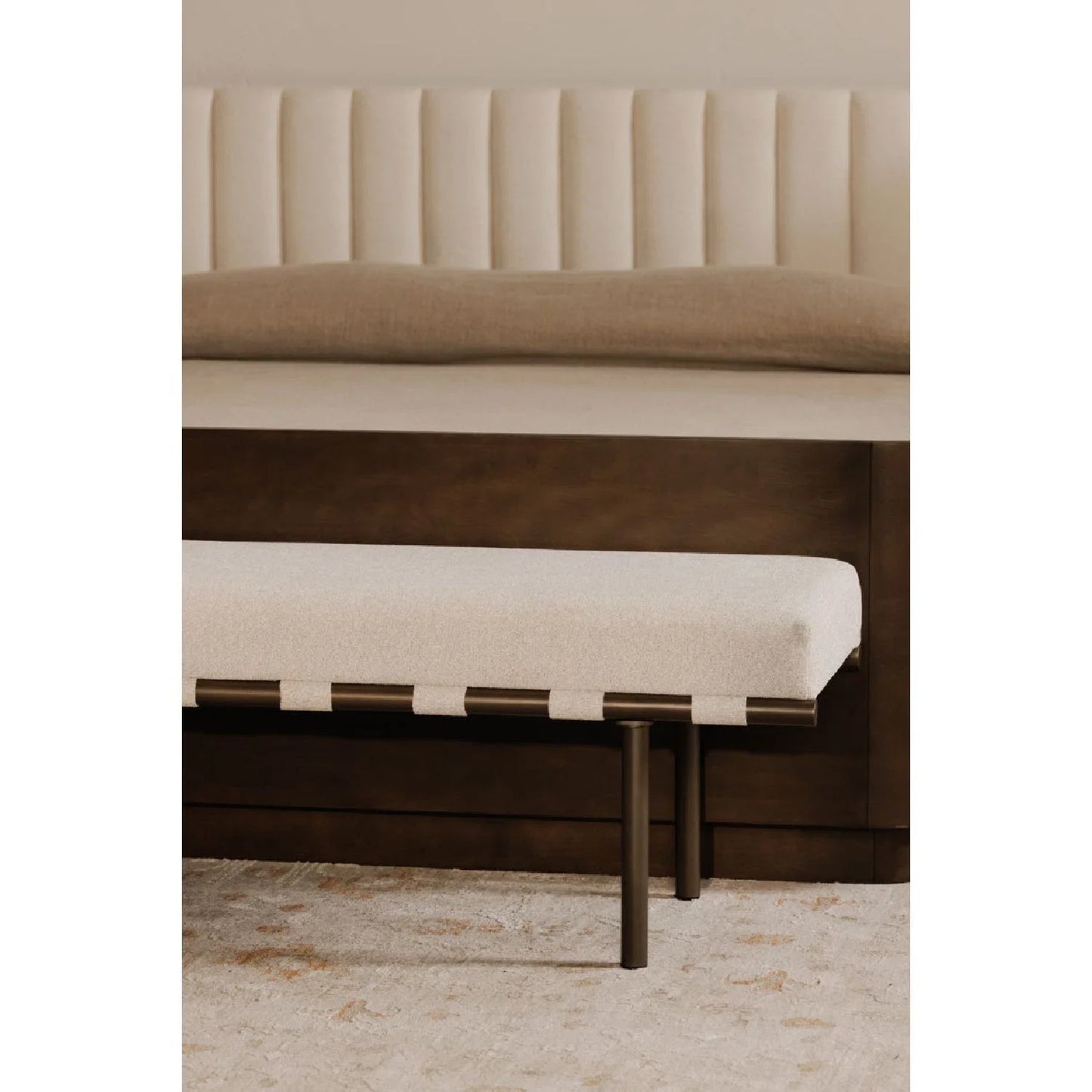 Luxury Beige Upholstered Bench European Style for Villa