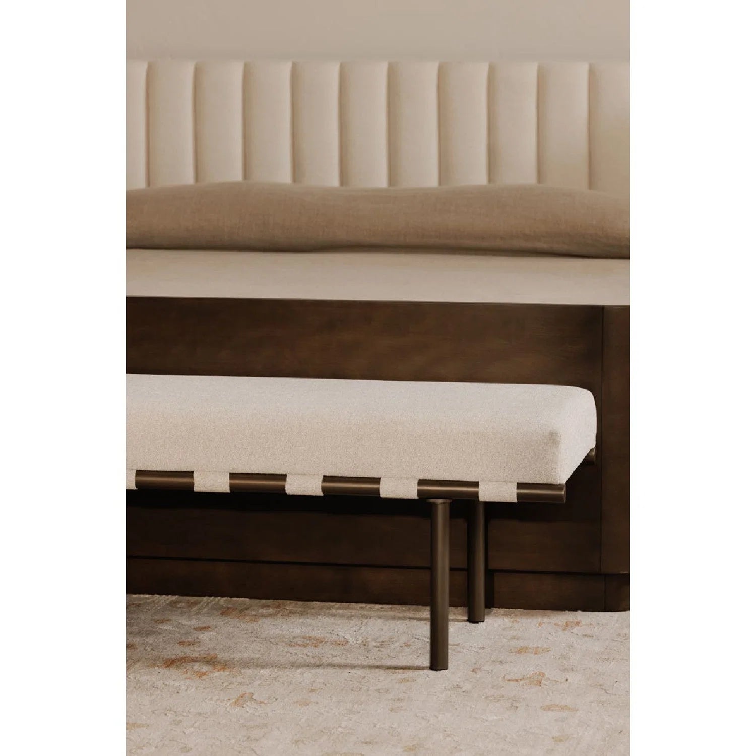 Luxury Beige Upholstered Bench European Style for Villa